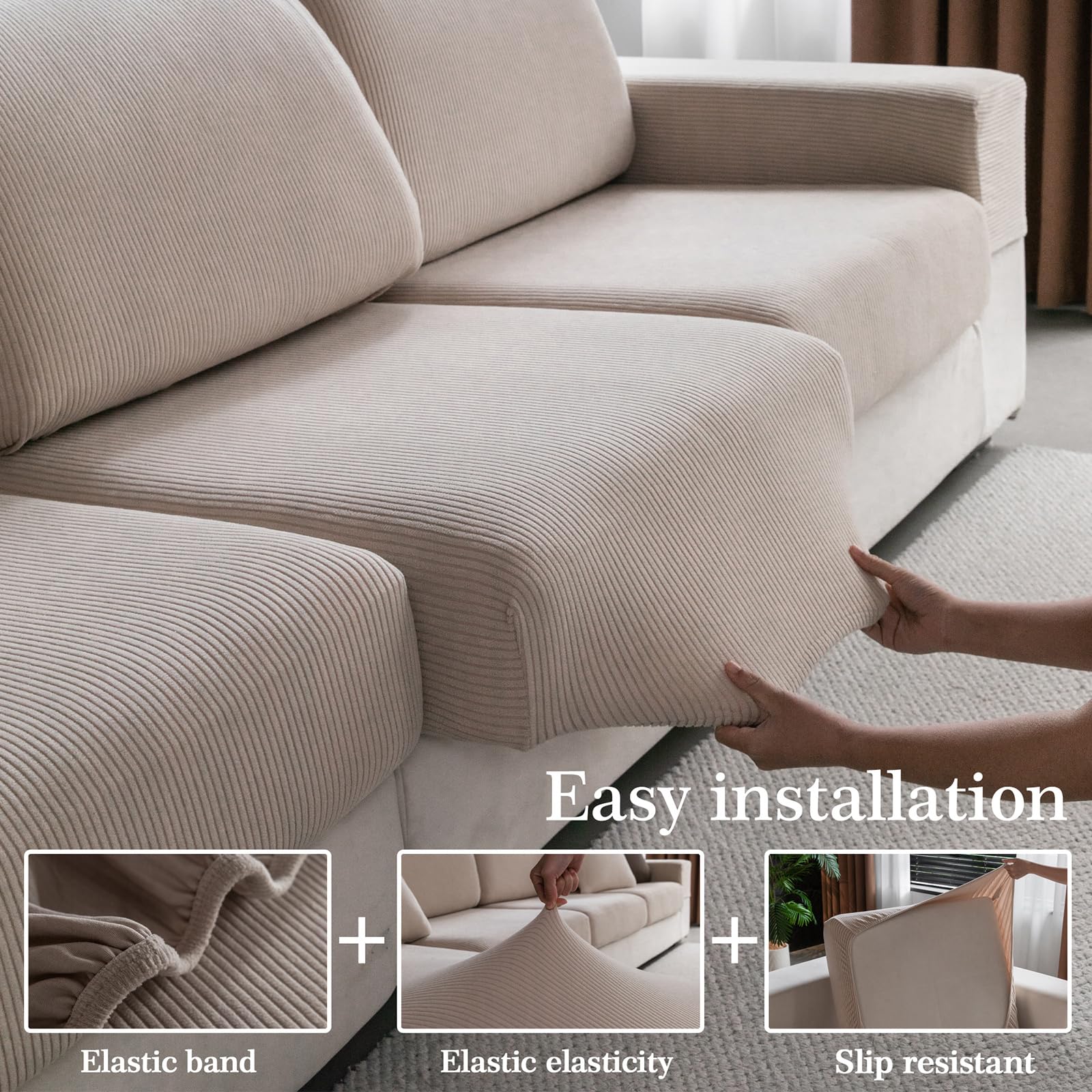 OHSIO Stretch Sofa Covers for Sectional Couch, Soft Washable Sofa Slipcovers 2 3 4 Seater, Pet-Friendly - Image 4