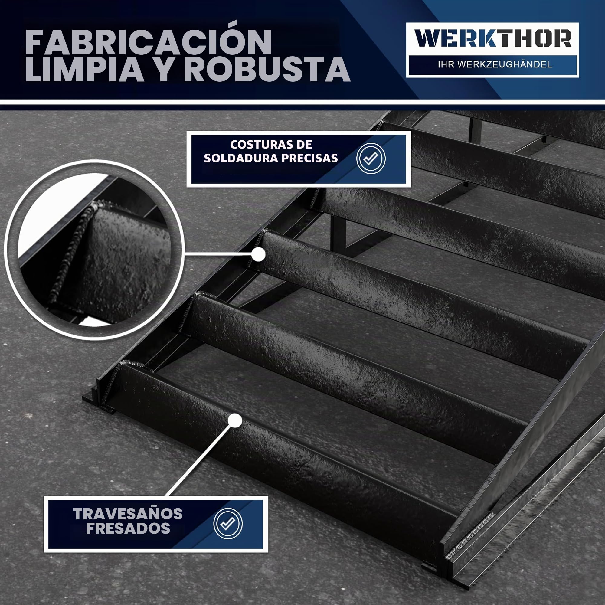 WERKTHOR Rampa de carga para coches de metal - [Set de 2] Rampas de carga para máxima sujeción [<3t] - Rampa de auto de alta capacidad para cualquier superficie - Rampas de auto 2 piezas