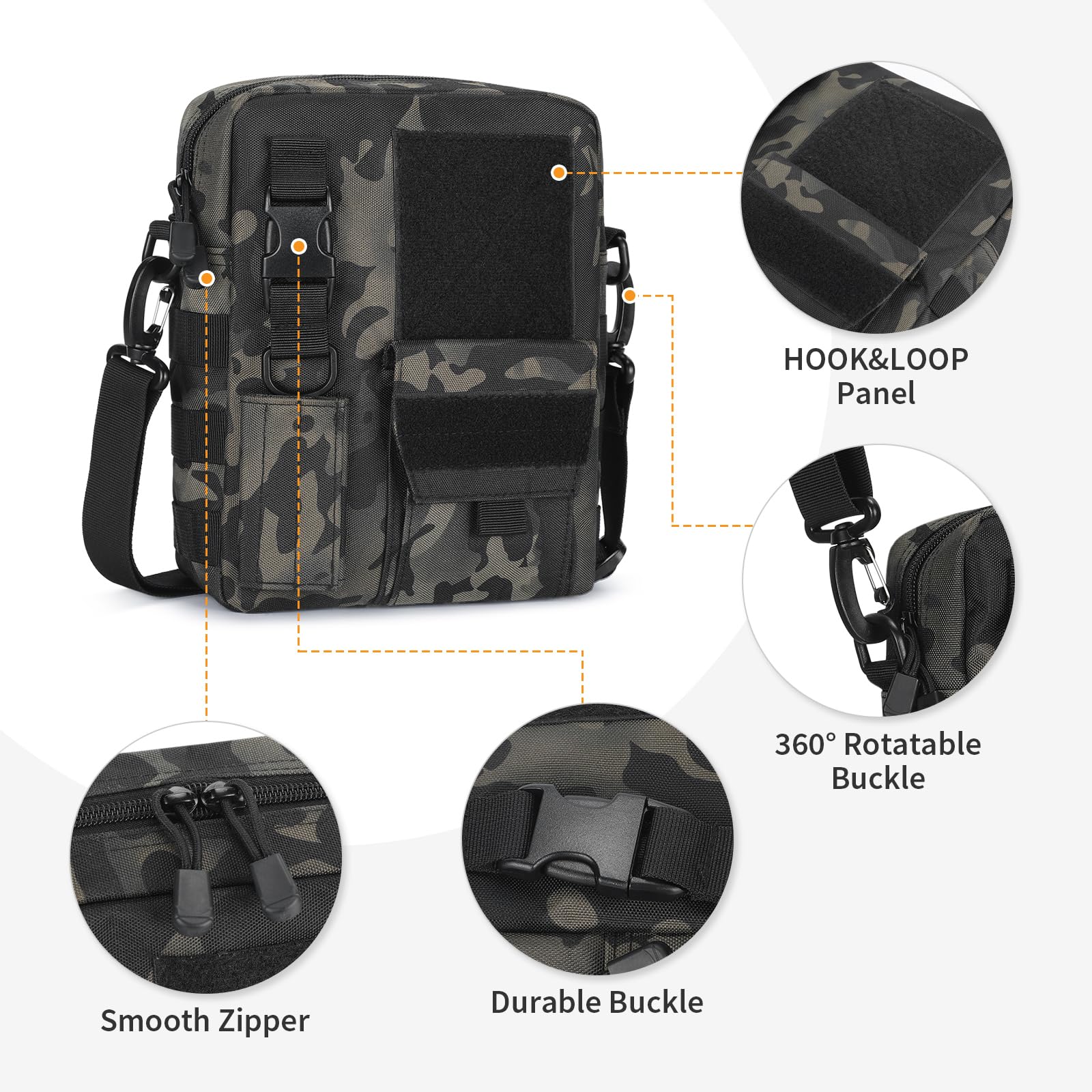 HUNTVP Marsupio Uomo Sportivo, Borsetta a Tracolla Militare Borsa per Campeggio Escursionismo Ciclismo Viaggio Trekking Porta Smartphone Chiave Denaro