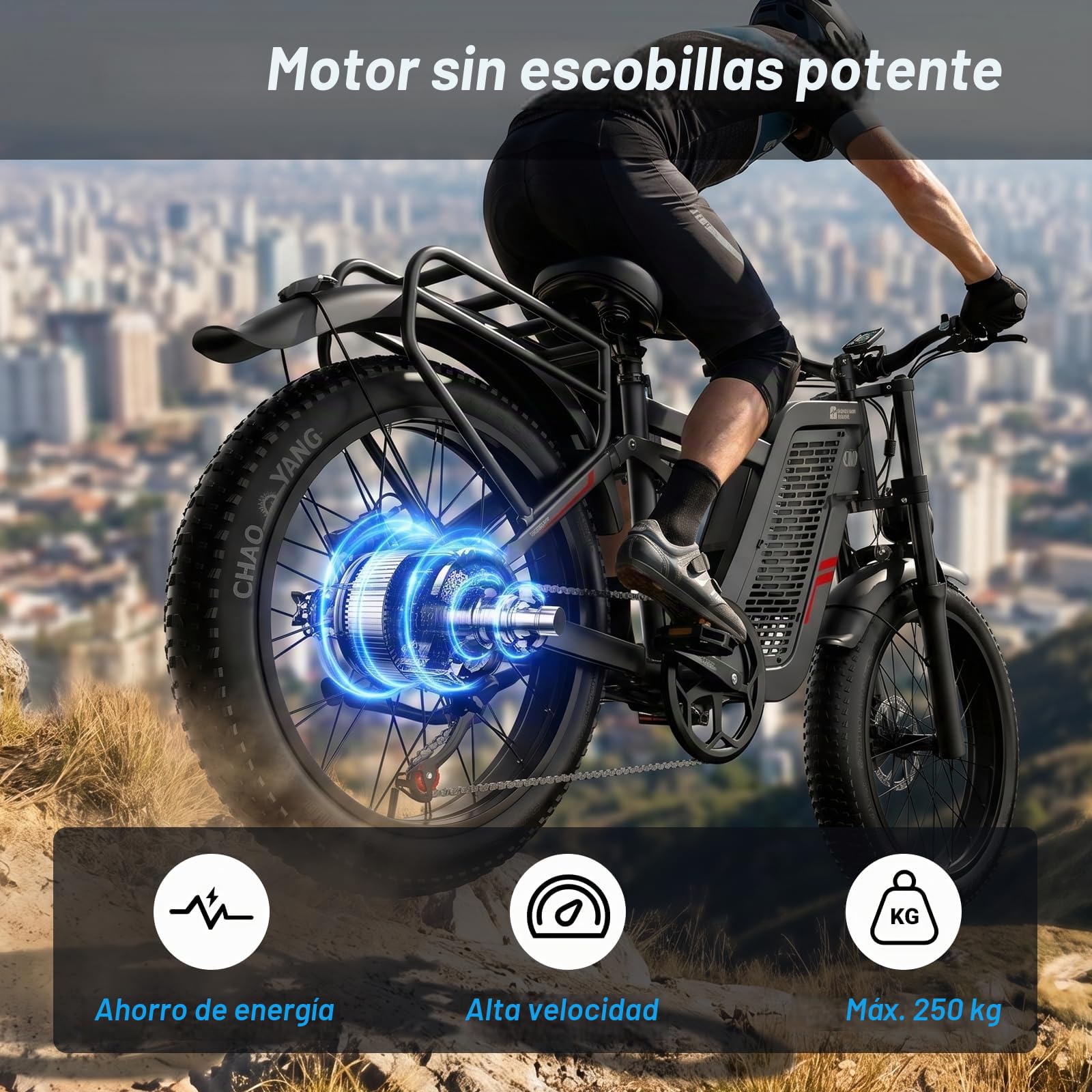 Bicicleta eléctrica para Adultos, Doble Motor, batería de Iones de Litio de 52 V24 Ah, autonomía máxima de 45 a 90 km, neumáticos Anchos de 20", suspensión Completa.