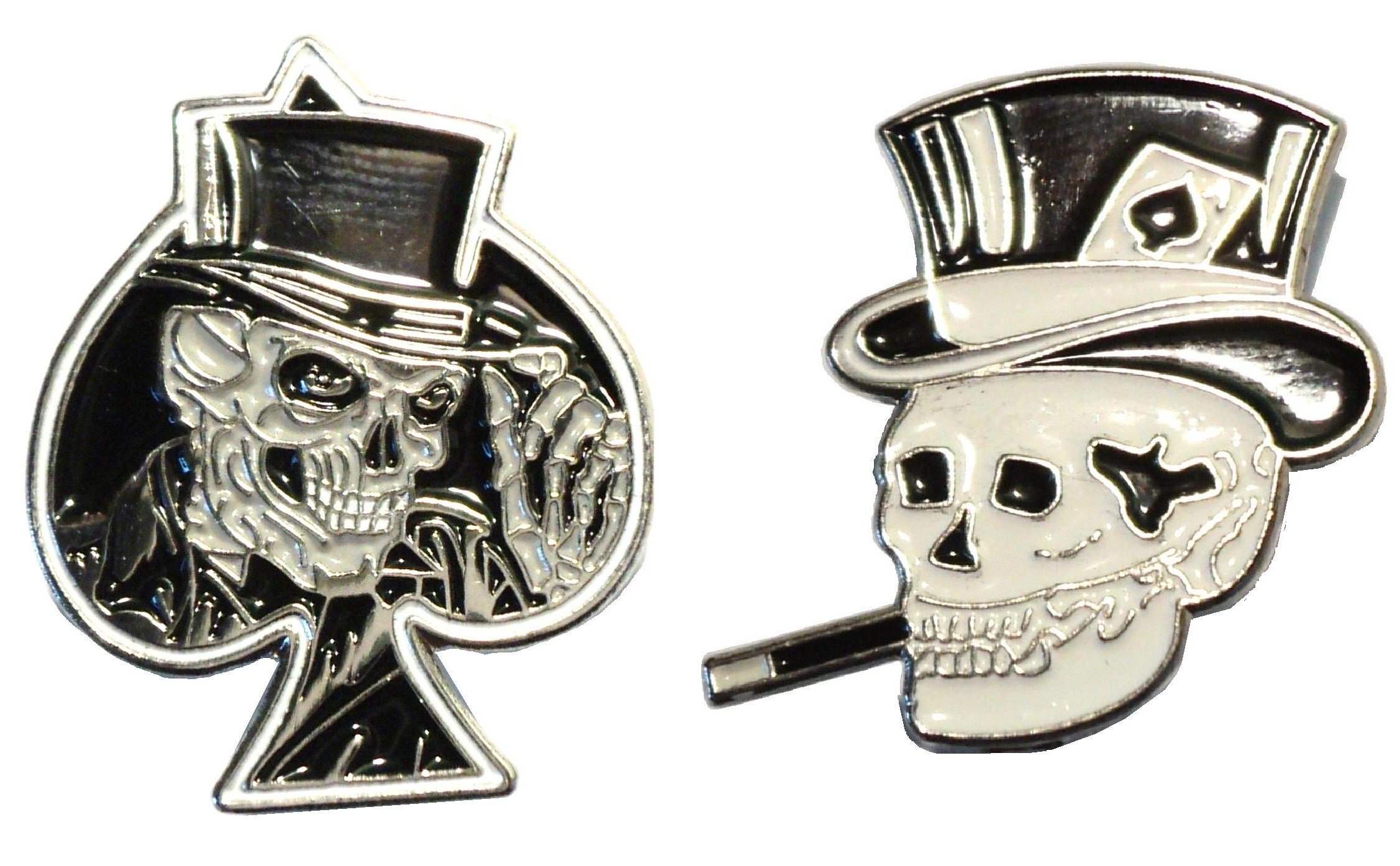 Smoking & Grinning Ace of Spades Skulls Metal Motorcycle Enamel Badge Set