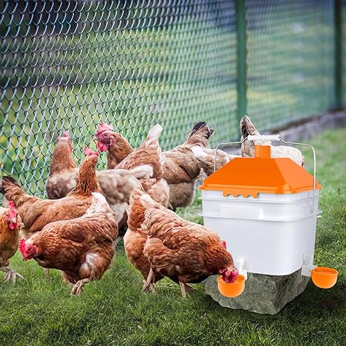 Miniatura 6 de Bebedero de pollo con 4 tazas de agua, cubo de riego de 2 galones con bebedero automático para pollo, bebedero de pollo colgante adecuado para