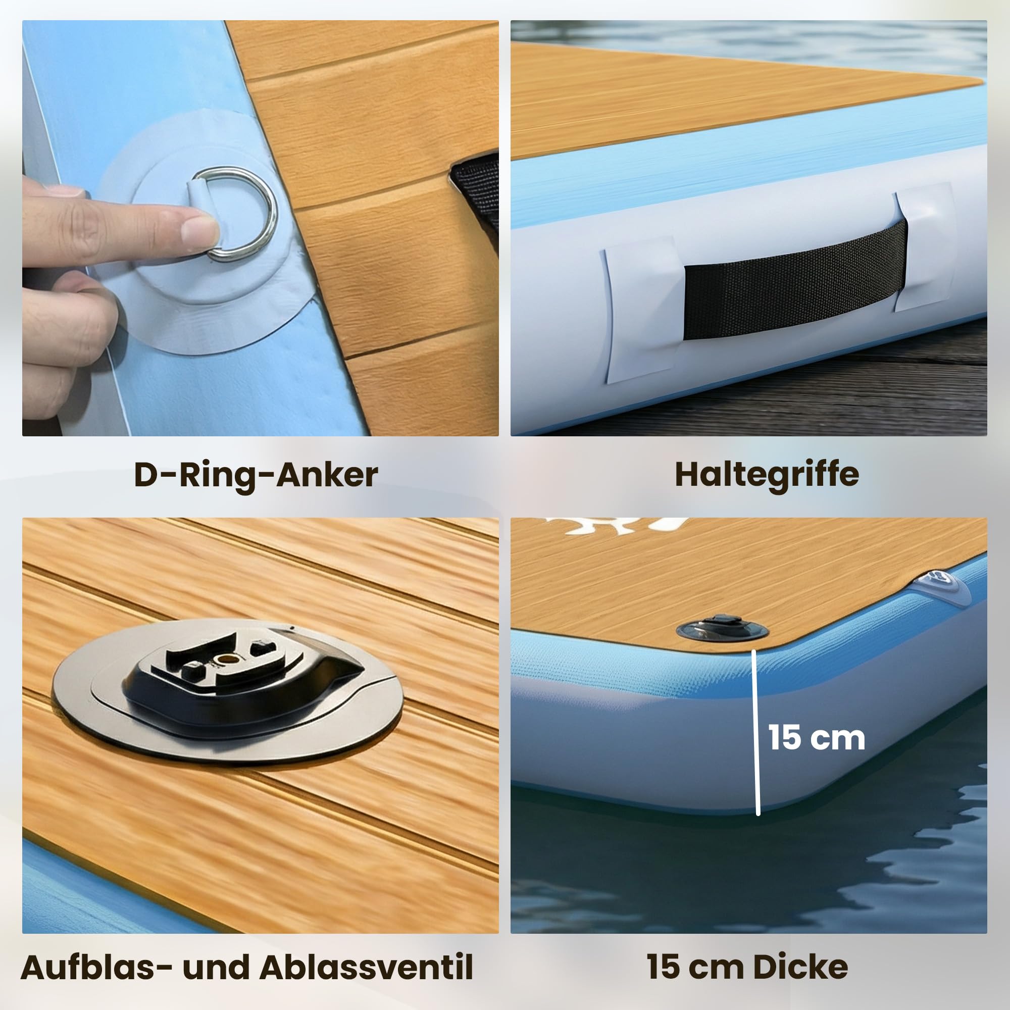 Outsunny Aufblasbares Dock Schwimmdock 2,4x1,8m Aufblasbar Schwimmende Plattform für 4-6 Personen mit rutschfest Oberfläche Abnehmbarer Leiter Luftpumpe Tragetasche Wasser Dockplattform für See Pool