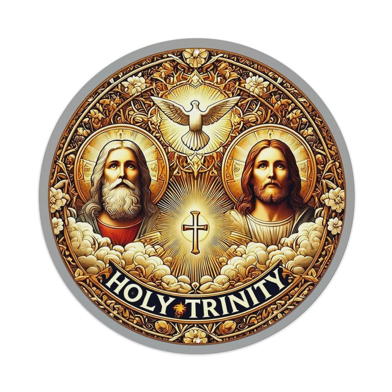Holy Trinity Symbolic Design Vintage Round Tin Sign Retro Metal Wall Decor Metal Poster, Home Bar Garage Cafe Wall Art Decoration 8x8Inches