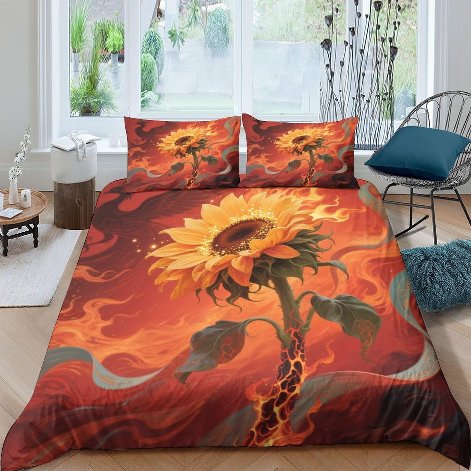 Housse de couette tournesol 3D 220x240 cm en microfibre pour lit king size