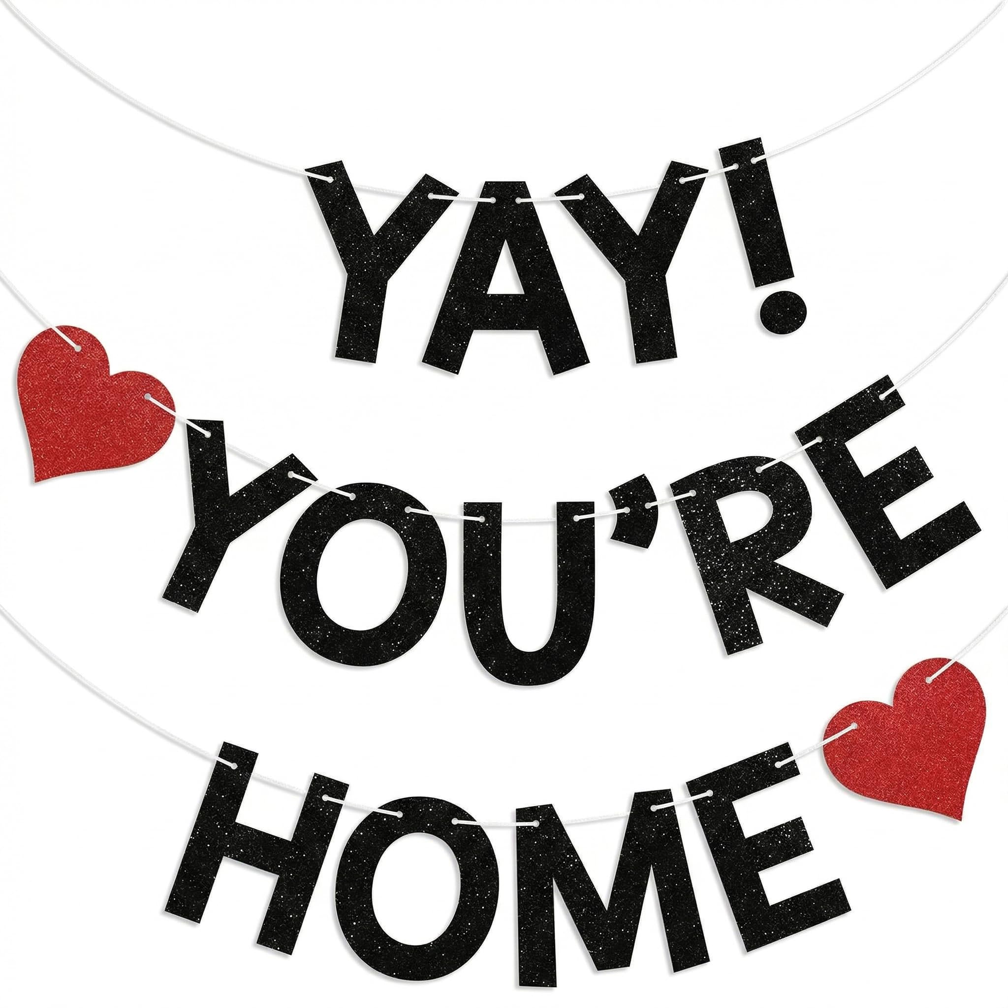 Welcome Home Decorations,Golden Yay! You'Re Home Banner,Glitter Welcome Back Home Sign,Homecoming Celebrations,Family Reunion Decorations,Party Decoration for Housewarming,Military Return Reunion