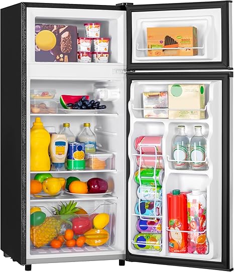4.4 Cu.Ft Mini Fridge with Freezer, Small Fridge with 2 Doors for Office, Kitchen, Dorm and Bedroom, Mini Refrigerator with Adjustable Shelves (Silver)