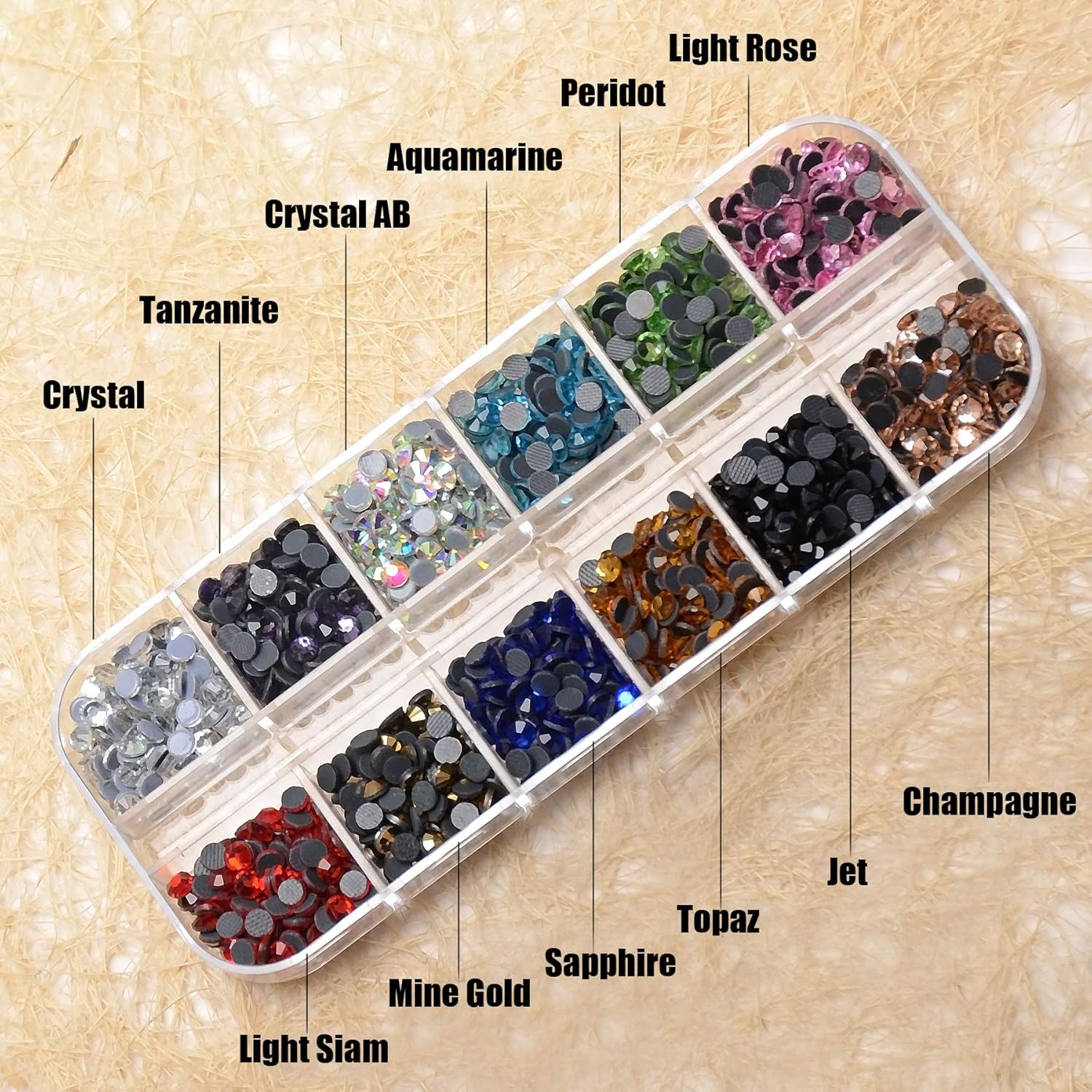 Massive Beads 10000pcs Flatback Glass Hotfix Iron On Rhinestones Crystal for DIY Making with 1 Tweezer & 1 Picking Pen for Shoes, Clothes, Face Art, Bags, Manicure (12-Colors, 3 Sizes) thumbnail