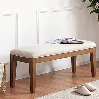 HUIMO Upholstered Entryway Bench for Bedroom for End of Bed, Dining Bench with Padded Seat for Kitchen, Living Room, Fabric Solid Wood (Beige)