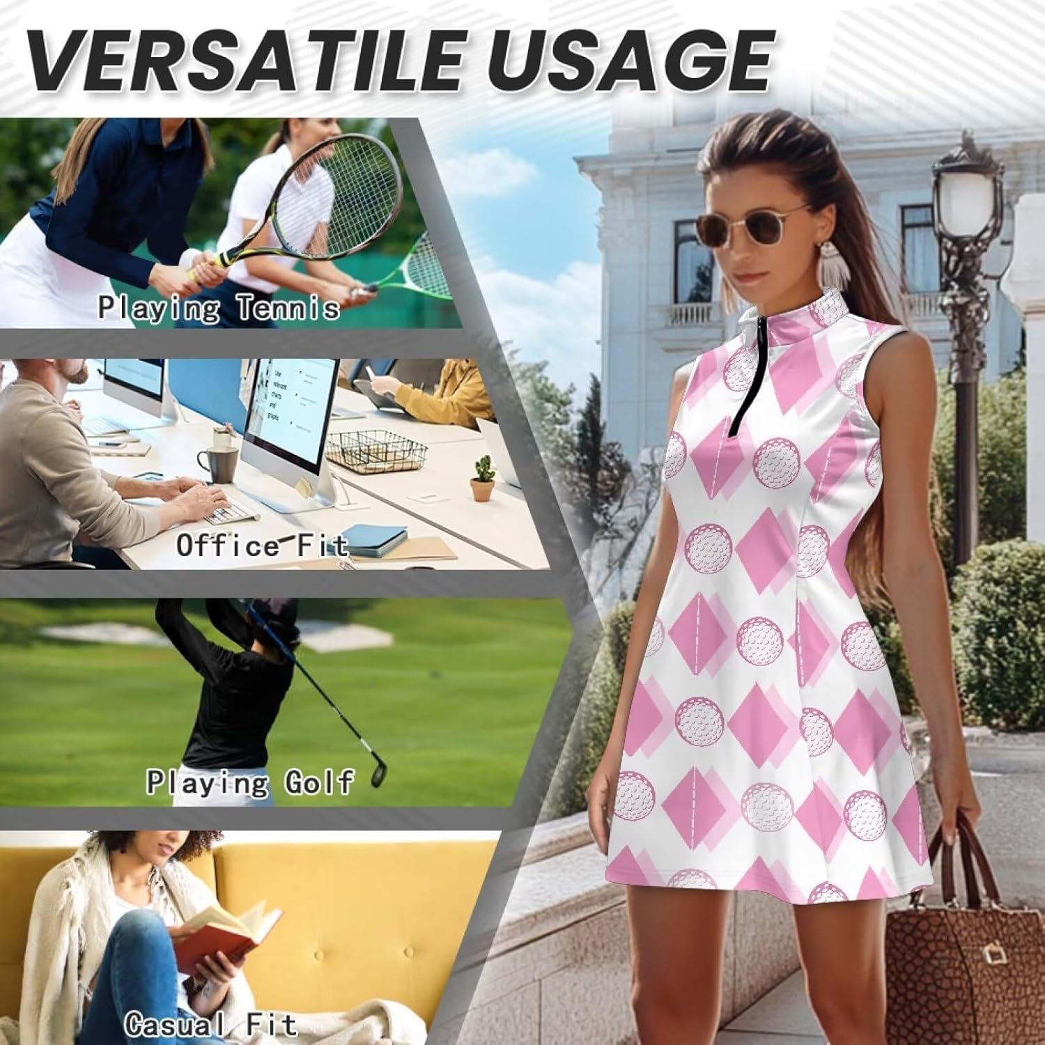 Womens Tennis Dress with Built in Shorts Lightweight Workout Athletic Dresses Sleeveless Golf Outfit with Pockets