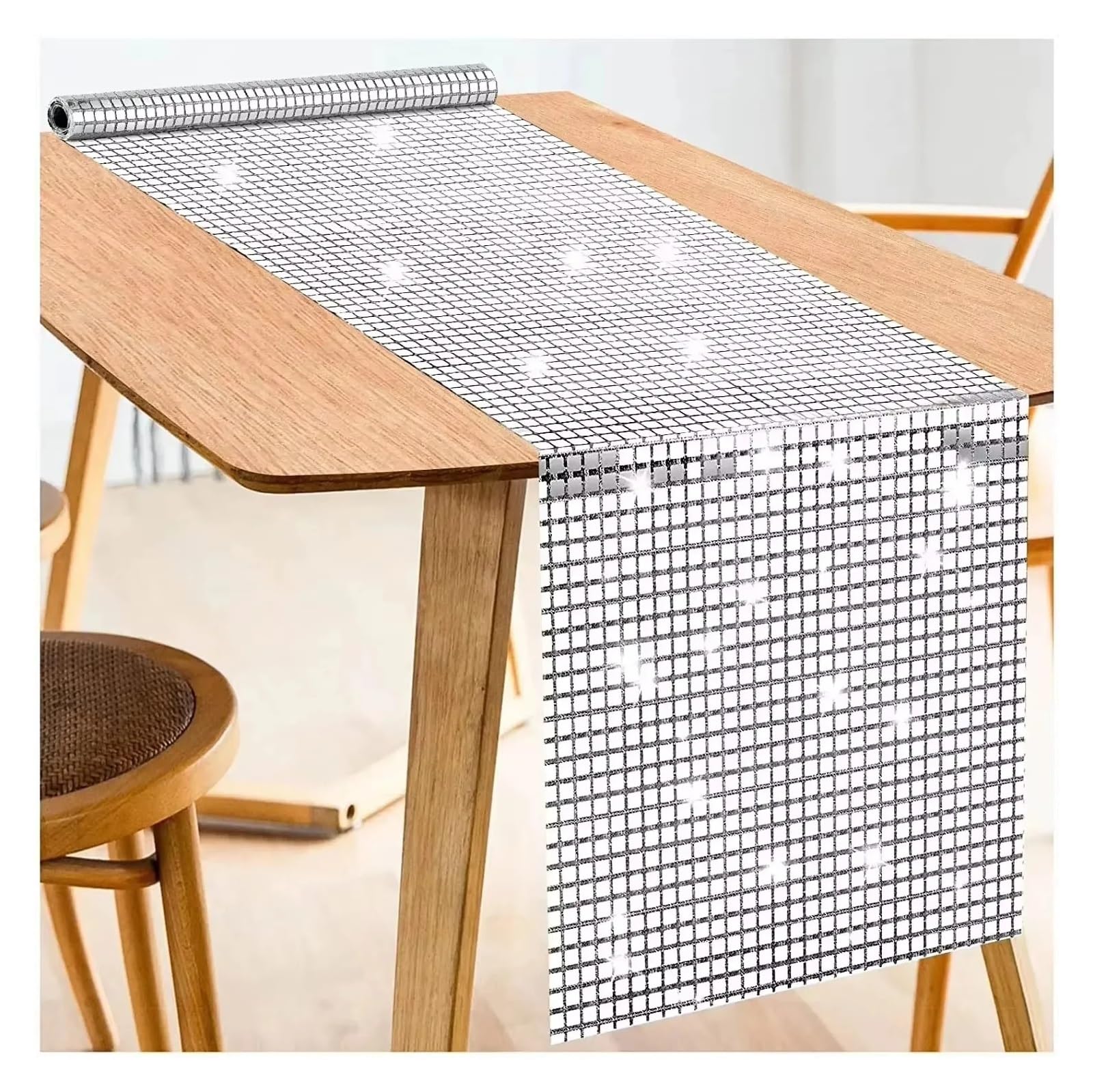 Runner Da Tavolo Con Paillettes Glitterate Discoteca, Confezione 4 Pezzi