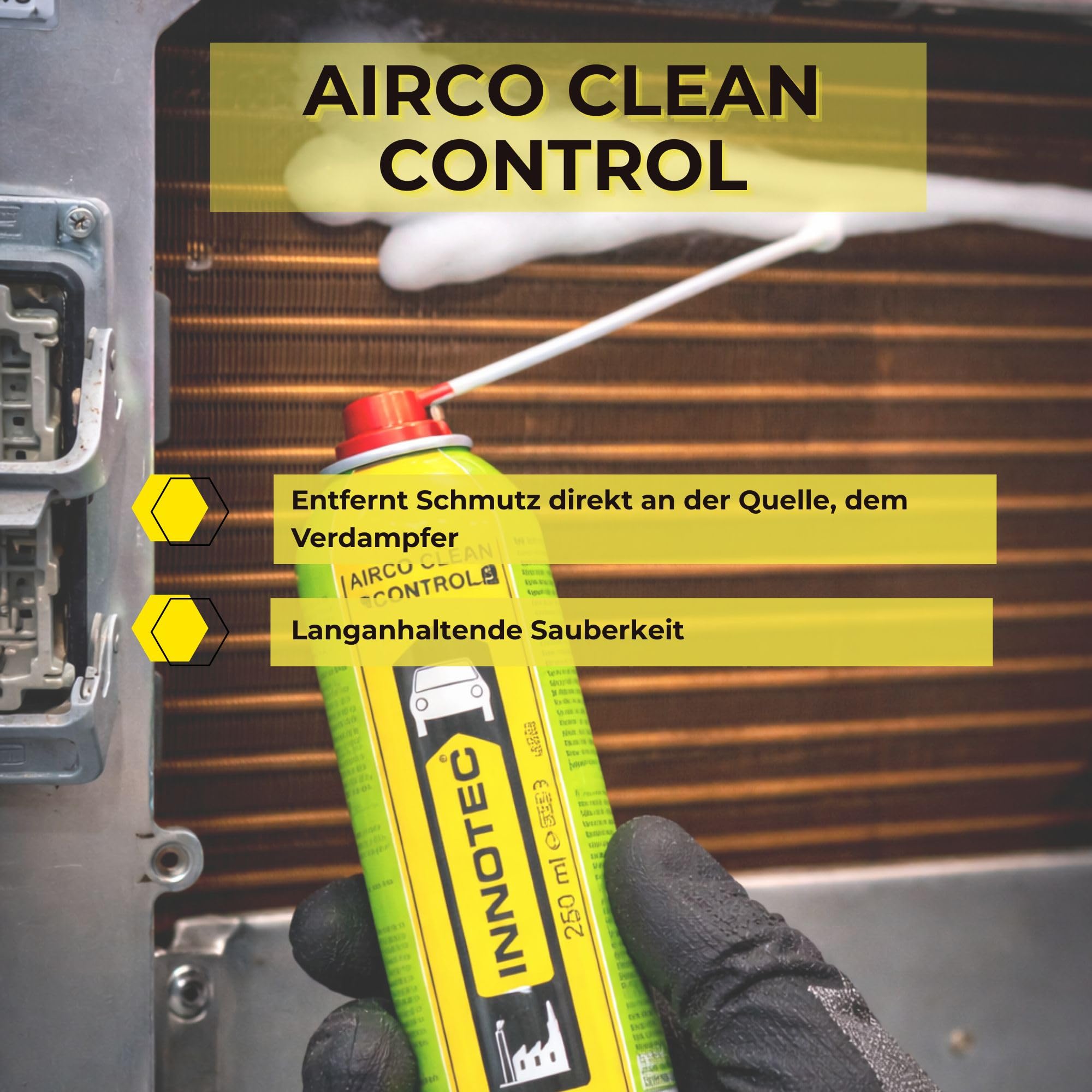 2 Stück INNOTEC Airco Clean Control 250 ml – Reiniger für Klimaanlagen & Luftwege – löst Schmutz, Bakterien & unangenehme Gerüche – ideal für Kfz, Wohnraum & Büro – einfache Anwendung ohne Rückstände