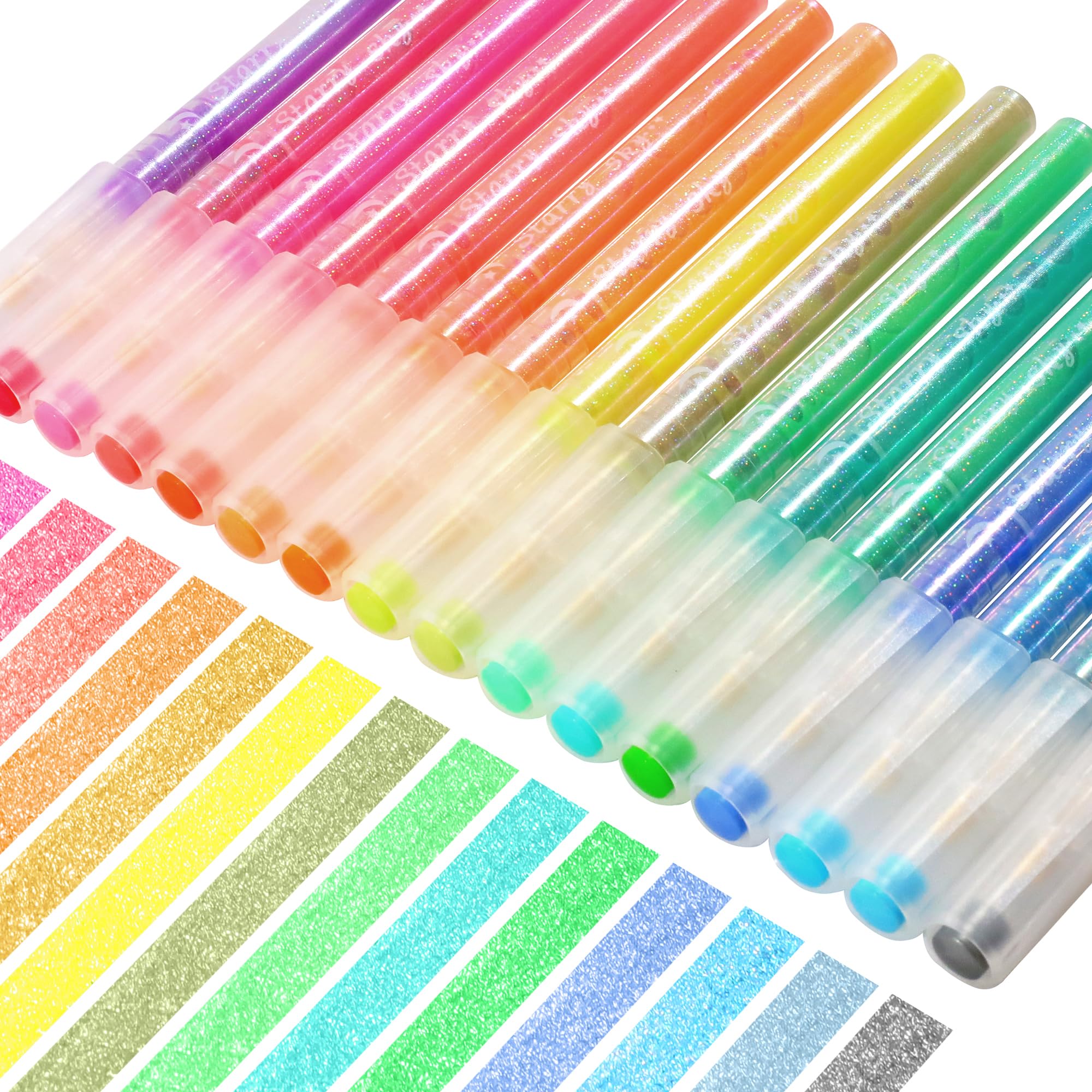 HANKU Glitter Highlighters, 16-Count, Chisel Tip Glitter Highlighters Assorted Colors, Sparkly Pastel Highlighter Markers for Adults Journaling