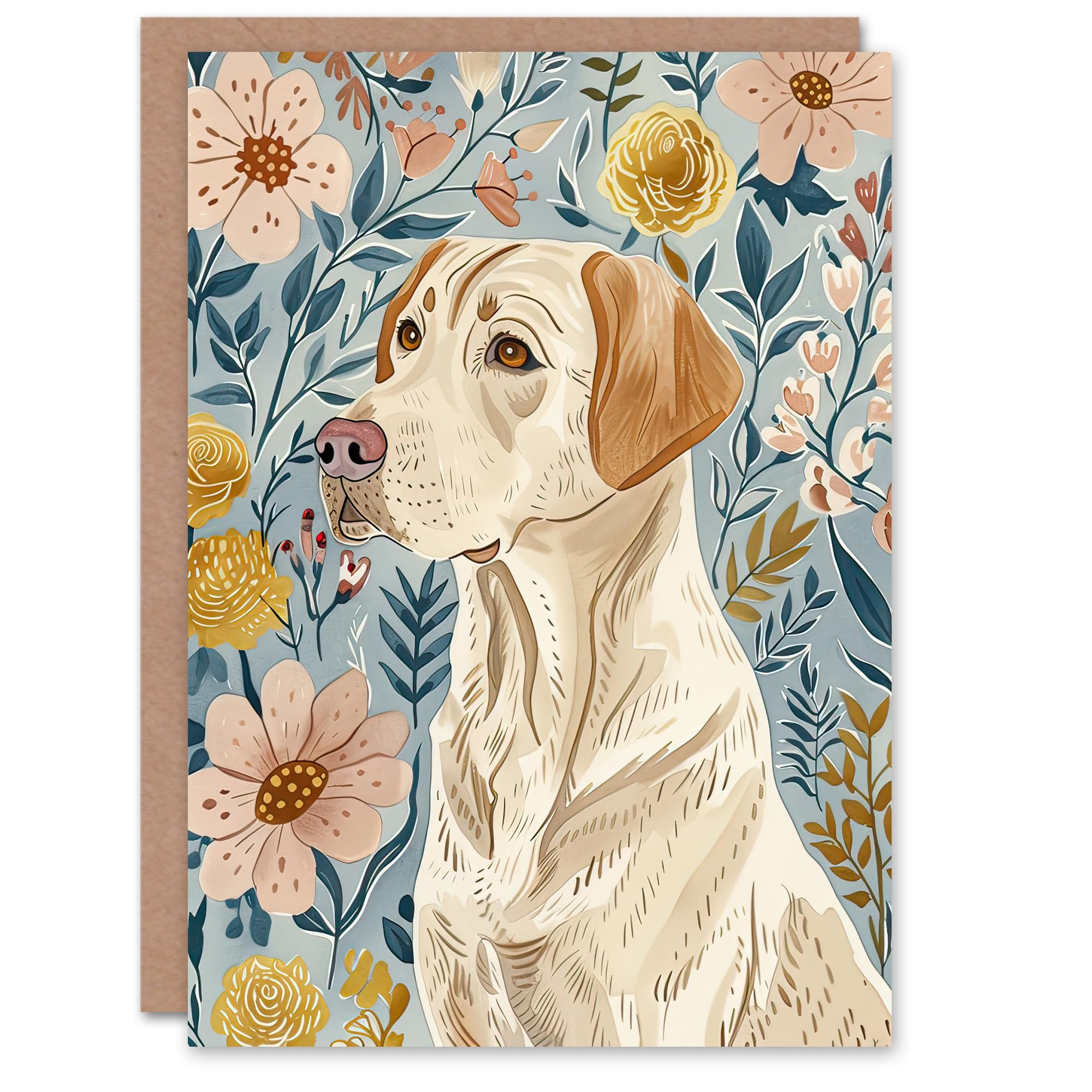 Artery8 Greeting Card Labrador Retriever Dog Lover Floral Pastel Colour For Her Woman Birthday Card