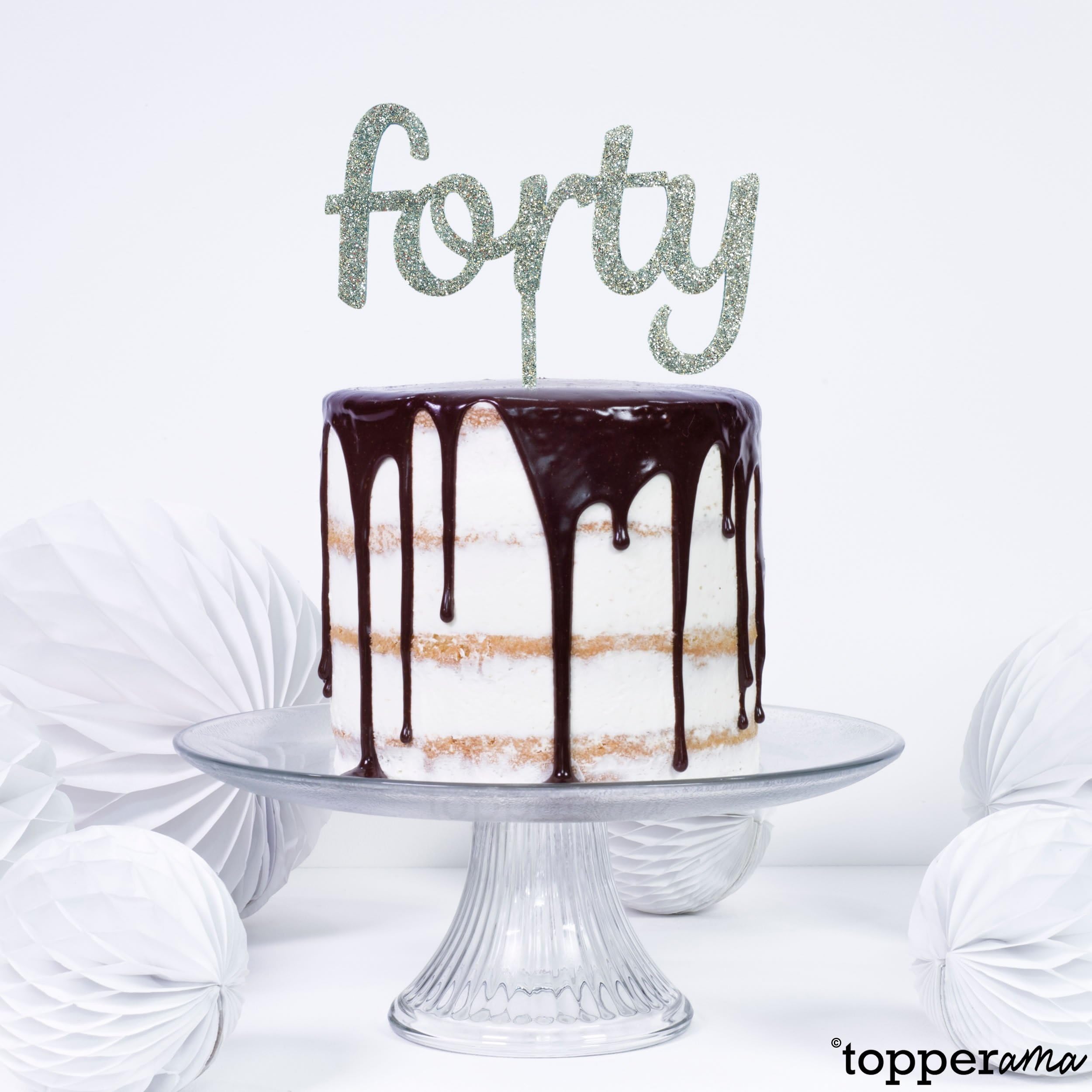 Forty 40 40th Fortieth Age Birthday Party Cake Topper by Topperama (3mm Silver Glitter Acrylic)