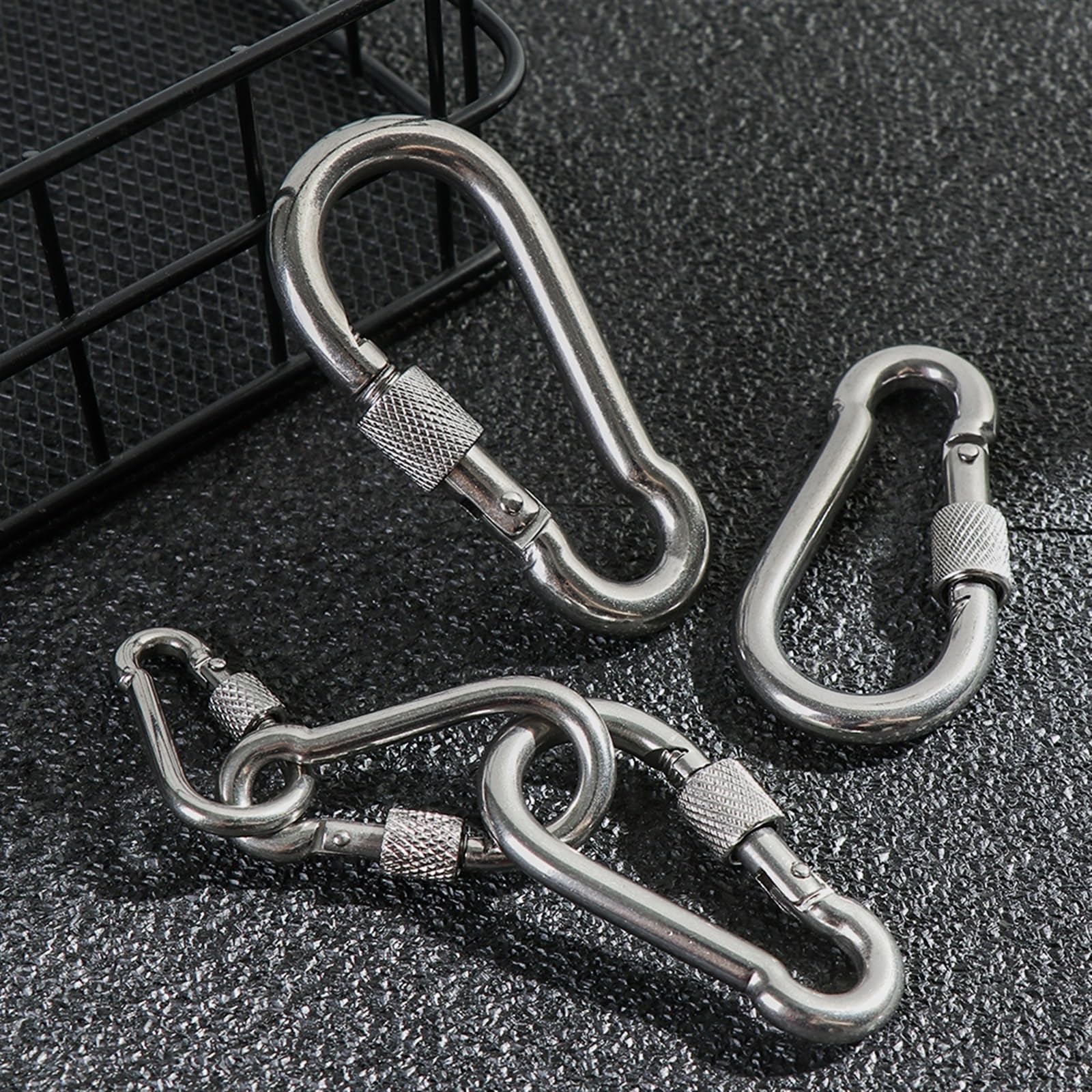 Clip a Scatto Moschettoni a Molla in Acciaio Inossidabile 304 Argento con Anello di bloccaggio, moschettone Sicurezza, a, Collegamento rapido, Attrezzatura for Esterni(M10)