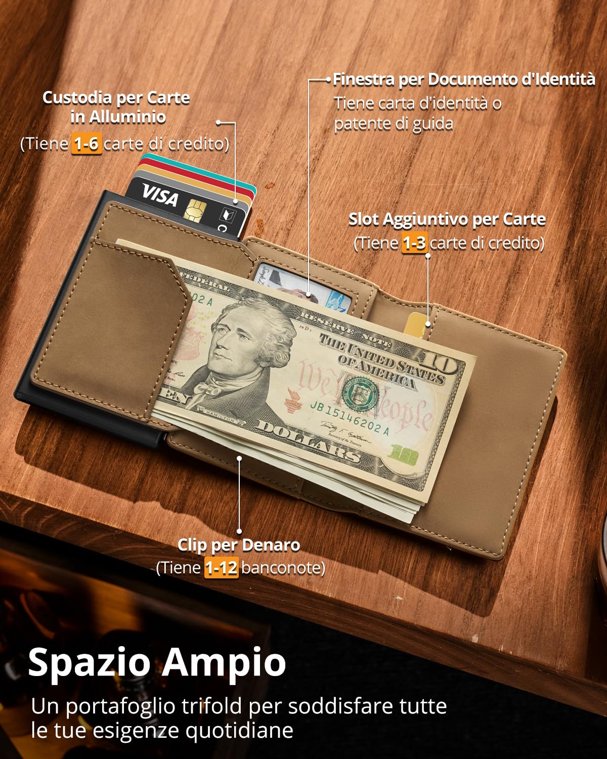 YESIIW Airtag Portafoglio Uomo per Apple Air Tag, Portafoglio Airtag con Blocco RFID Portacarte Uomo con Airtag, Finestra ID & Monete, Pop-up Porta Carte per 10 Cartes (Marrone Chiaro