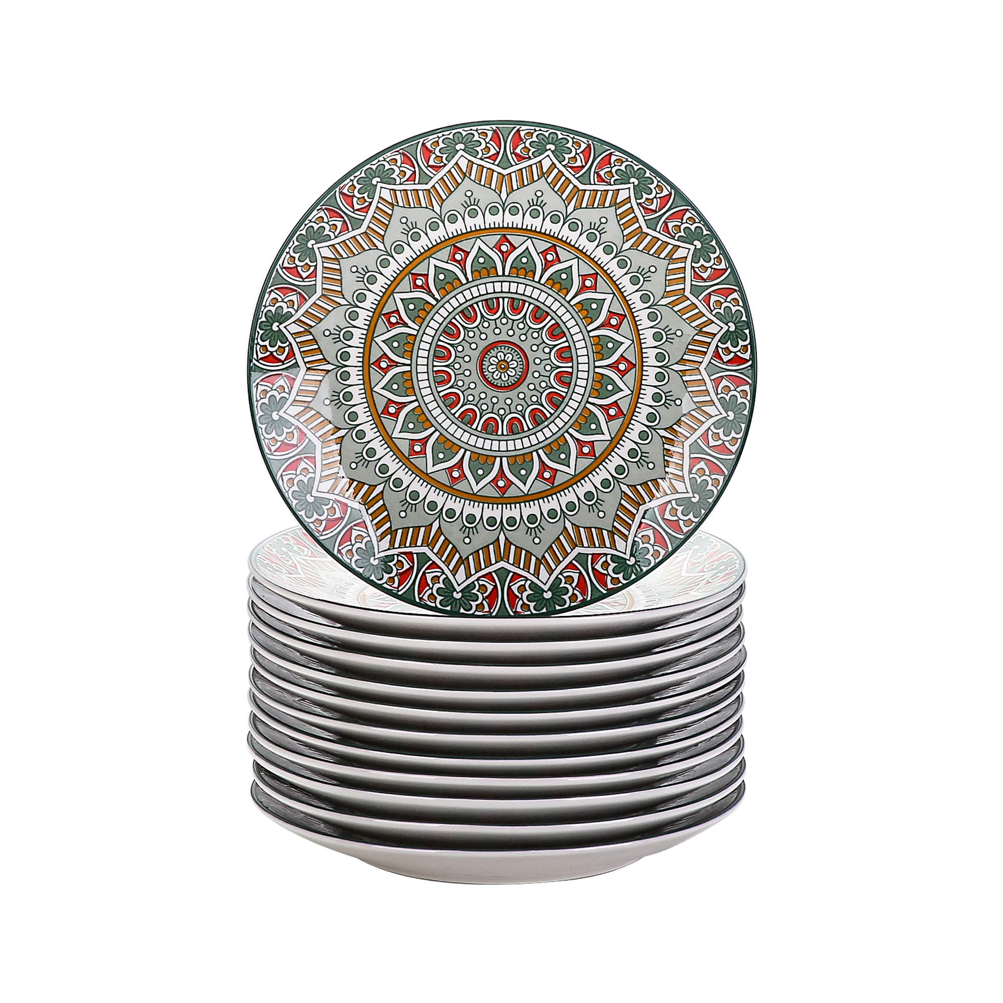 Tafelservice Kuchenteller, vancasso Dessertteller Porzellan, 12 teiliges Kuchenteller Set, MANDALA Serie Ø 21,2 cm Flachteller für Frühstück, böhmischer Stil