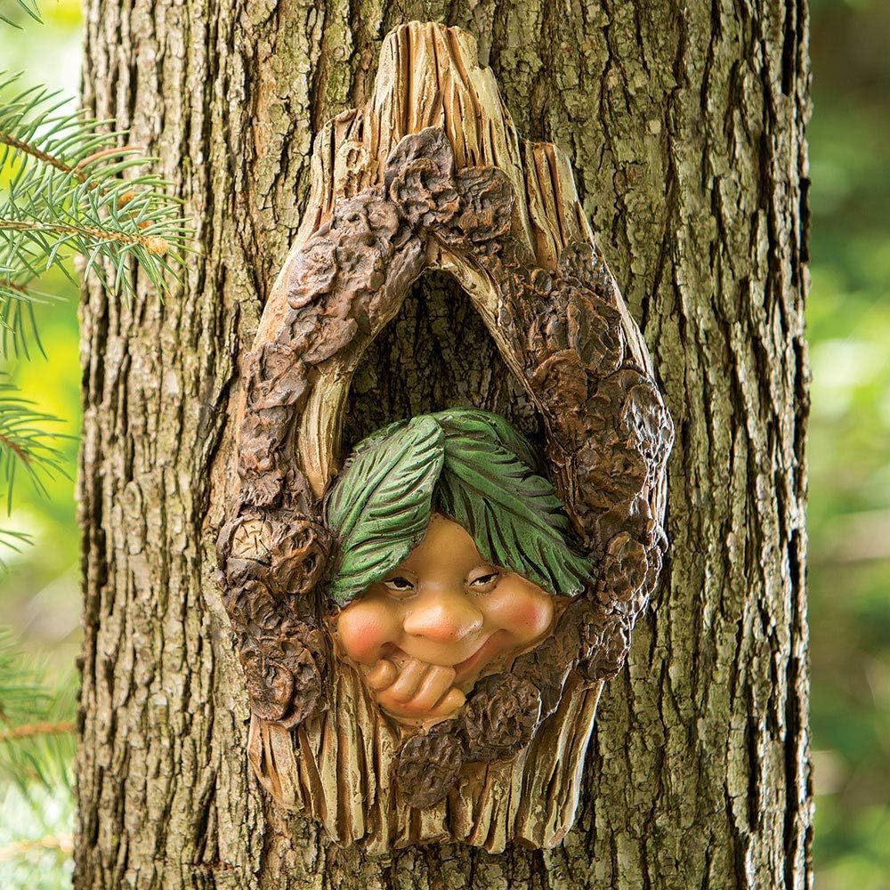 Bits and Pieces - Elf Knothole Tree Hugger - Cute Gnome Garden Hanger - Tree Hollow Yard Art Décor