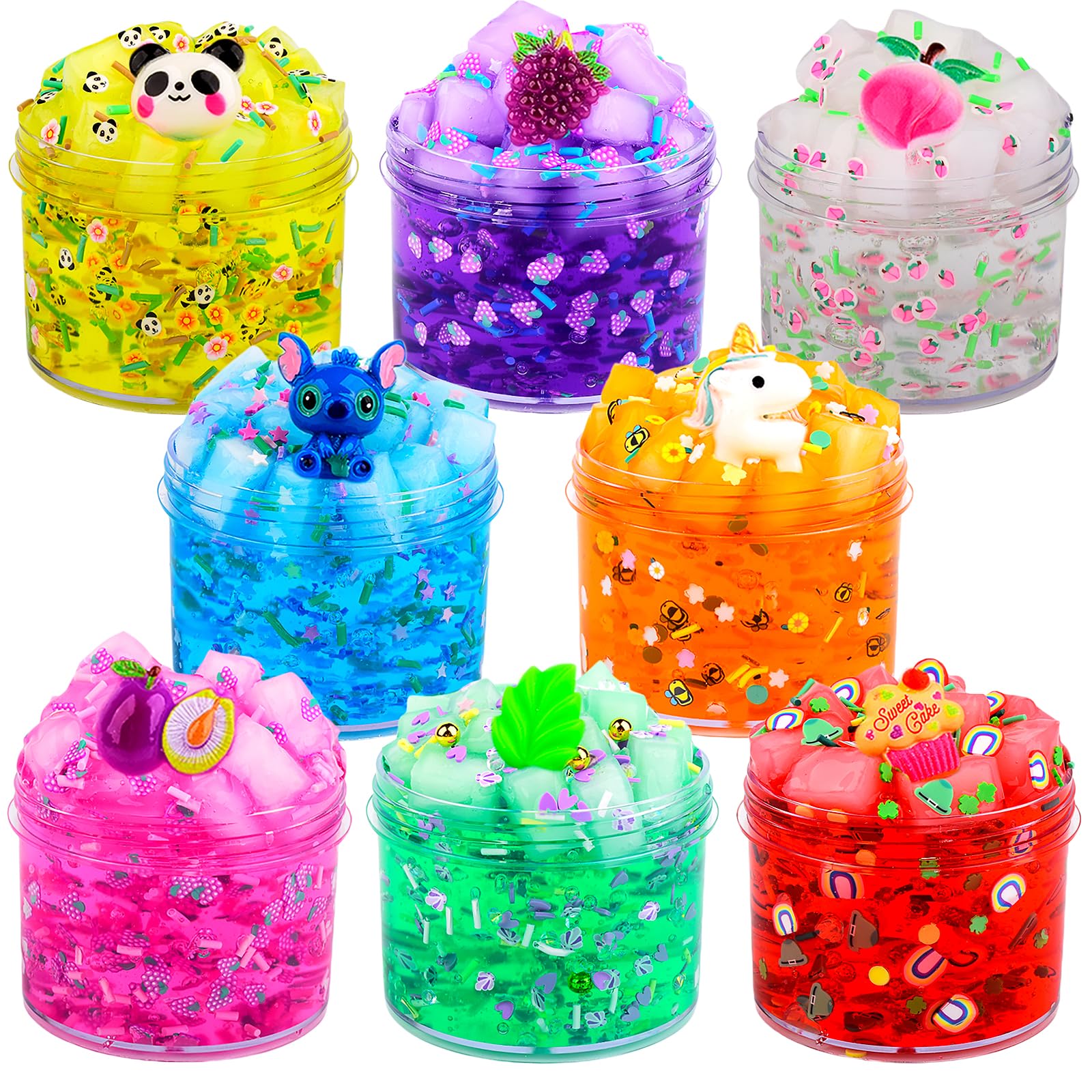 8 Pack Jelly Cube Crunchy Slime Kit, Premade Jelly Clear Crunchy Slime for Girls & Boys, Super Soft Non-Sticky Clear Slime Toy, Party Favor for Kids