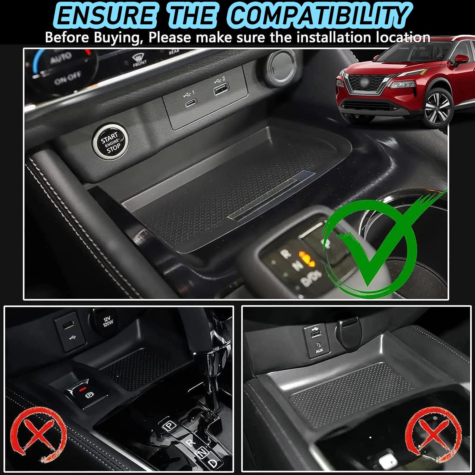 CenNa Caricatore Wireless per Auto per Ni-ssan Rogue (2021-2023) S/SV/SL Accessorio per Tutti I Modelli con Ricarica Wireless da 15 W E Ricarica USB Qc3.0 da 27 W, Regalo per La Famiglia
