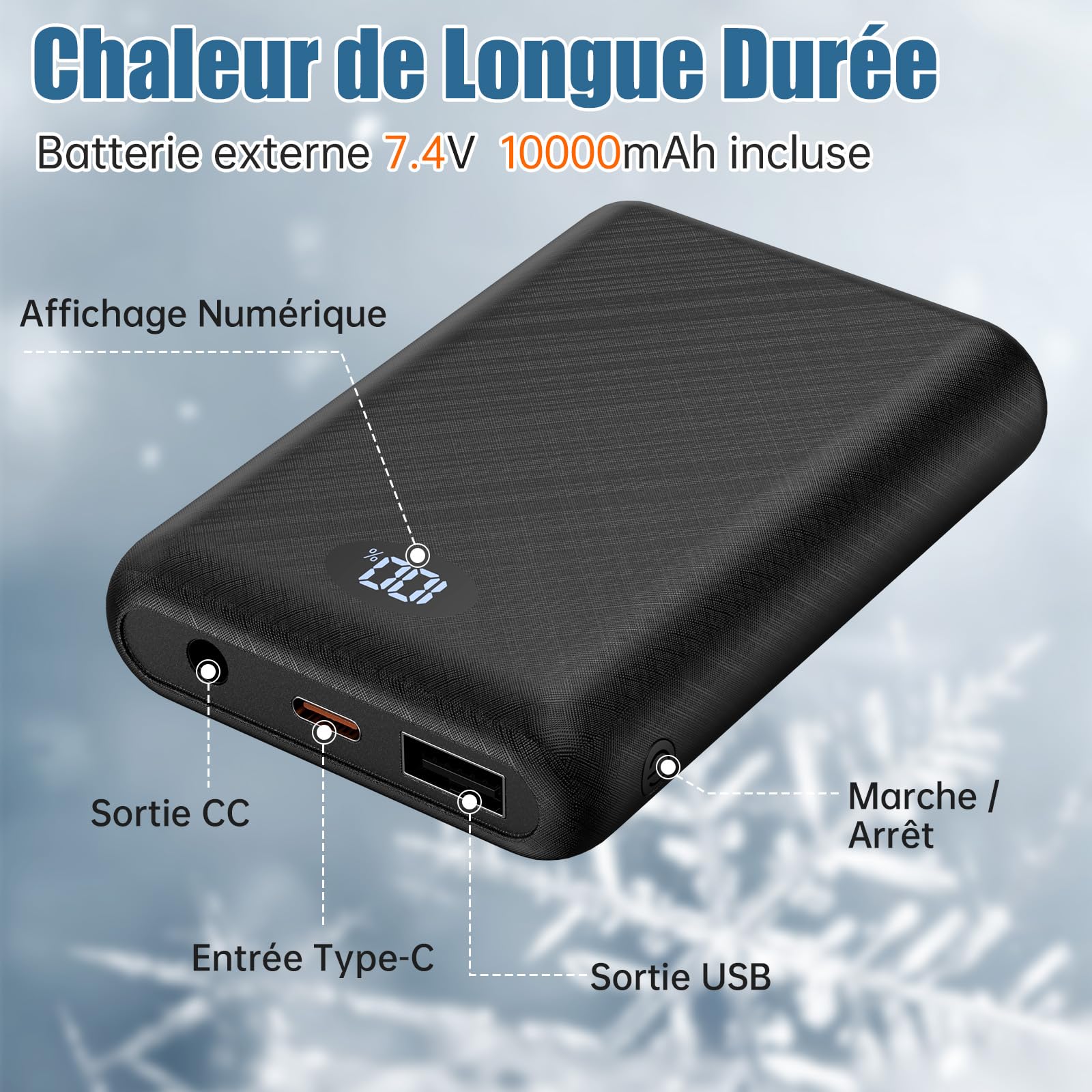 Gilet Chauffant Homme avec Batterie 10000mAh pour Ski（L）