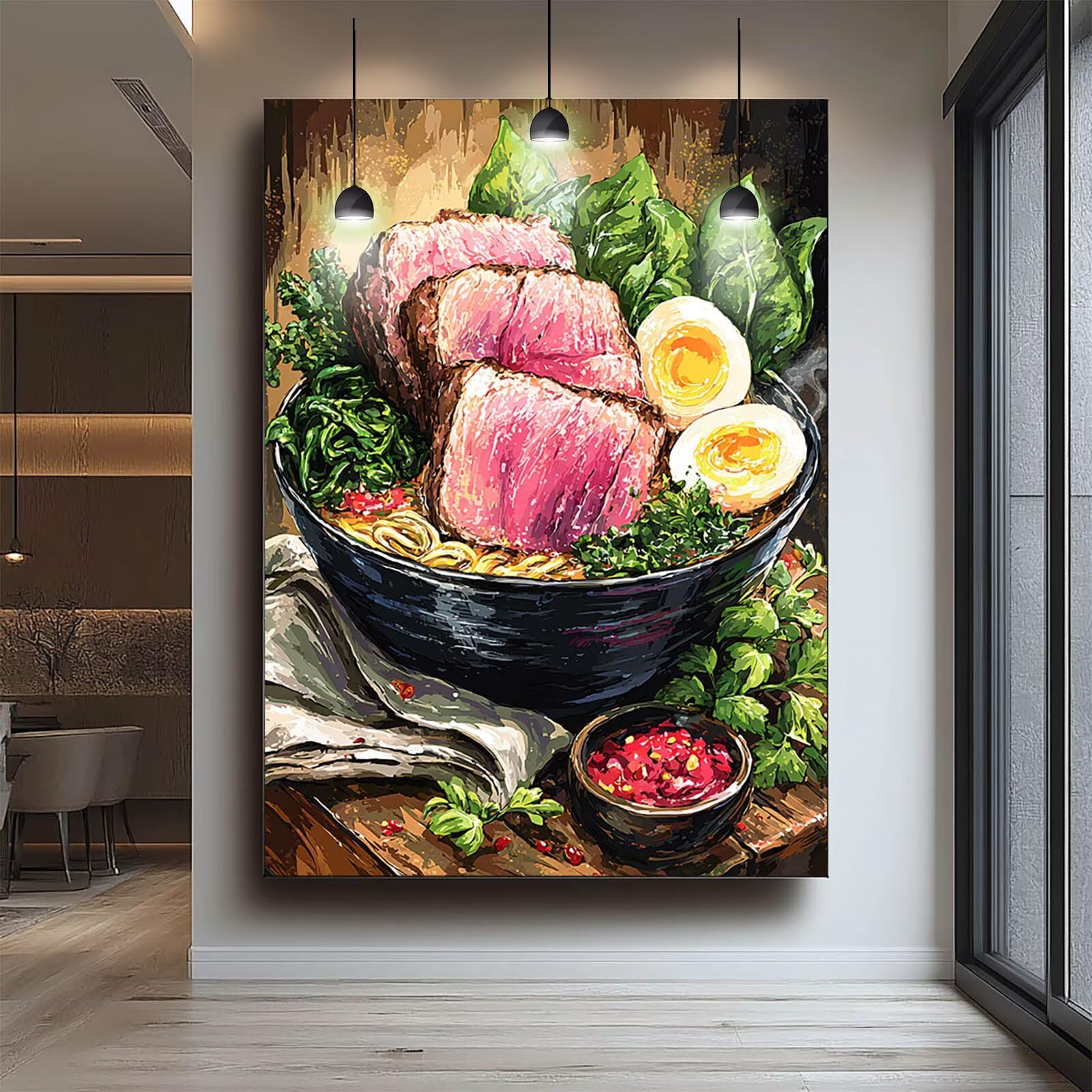 Malen Nach Zahlen Erwachsene Gourmet-Essen Malen Nach Zahlen Kinder Handgezogene Nudeln mit Pinsel und Wasserdicht Leinwand Acrylfarben Set, Diy Set Erwachsene Bilder 95x70CM für Zimmer Deko LSJ-6145