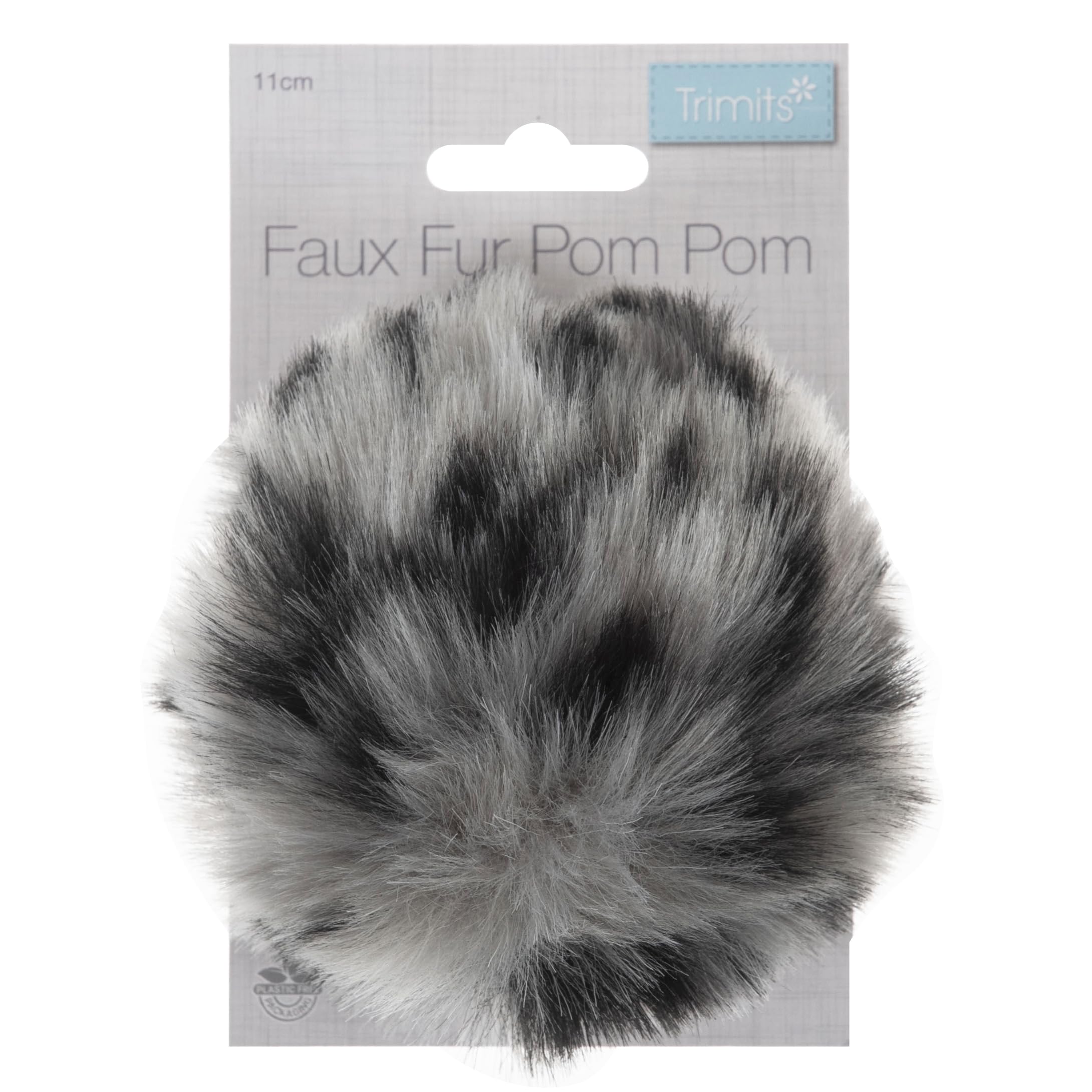 Pom Pom: Faux Fur: 11cm: Leopard: Grey