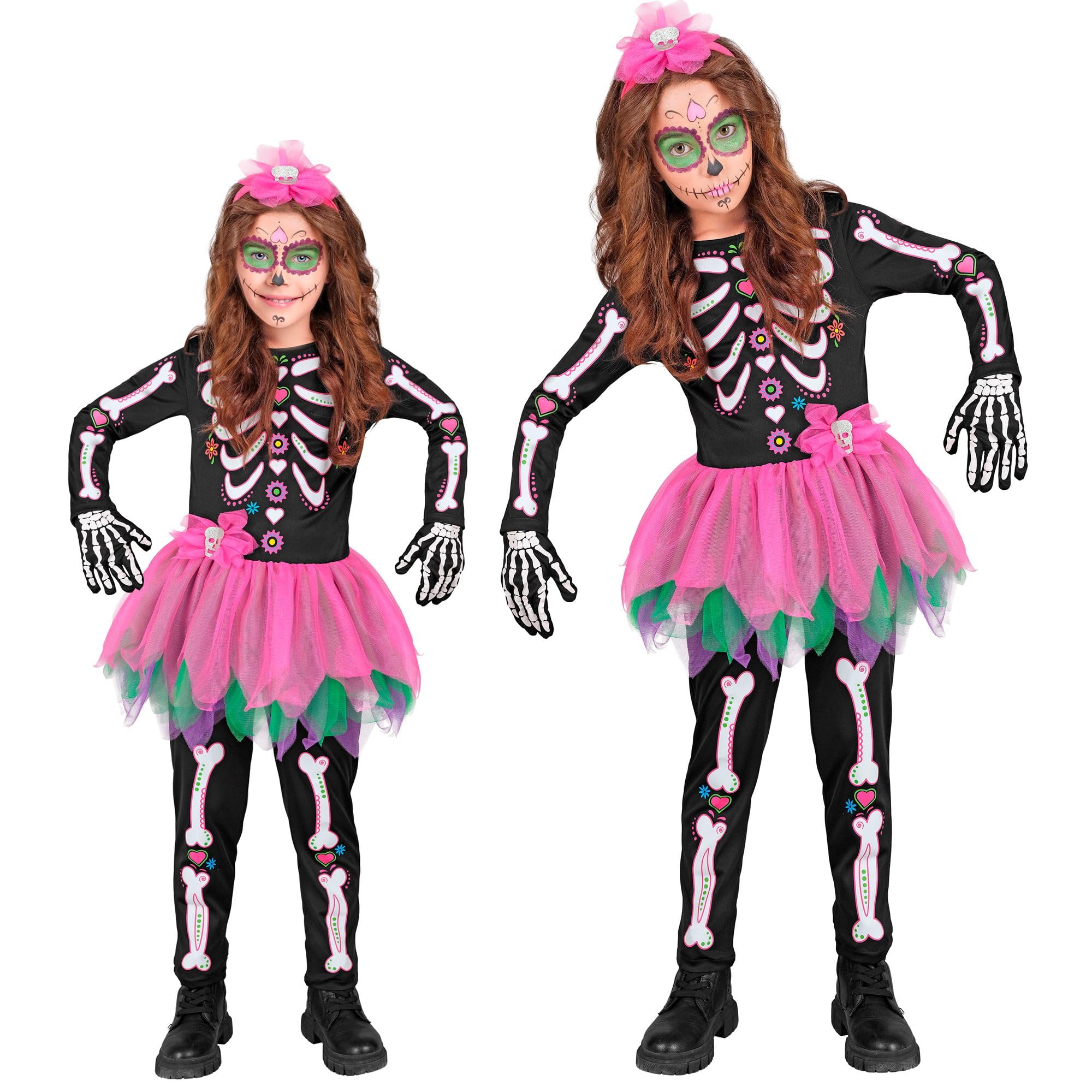 W WIDMANN MILANO Party Fashion 22010 Kinderkostüm Skelett Children's Skeleton Costume, Black/Pink, 104 (EU)