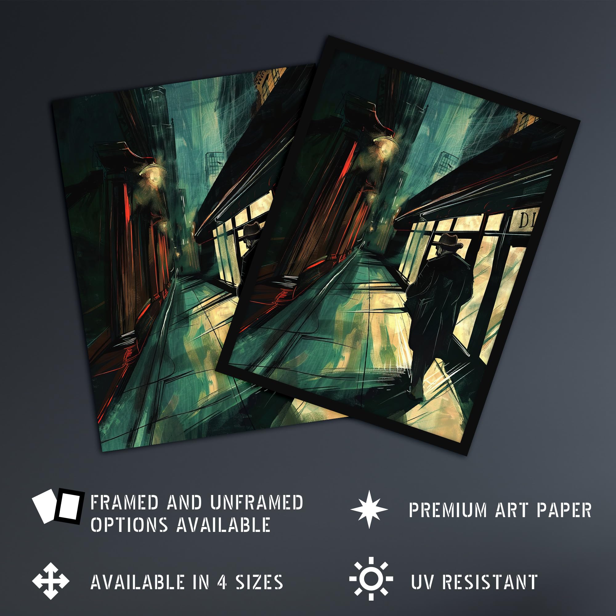 Artery8 Moody Stroll in Alleyway Painting Dark Film Noir Living Room Large Wall Art Poster Print Thick Paper 18X24 Inch - Image 2