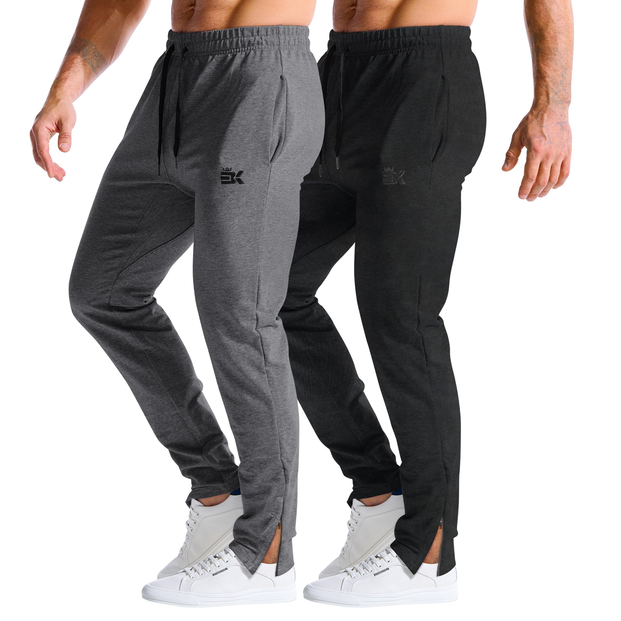BROKIG Baumwolle Sporthose Herren Lang Gym Slim Jogginghose | Fitness Laufhose Herren Lang, Trainingshose Herren mit Verdecktem YKK Reißverschluss, Workout Jogginghose Herren