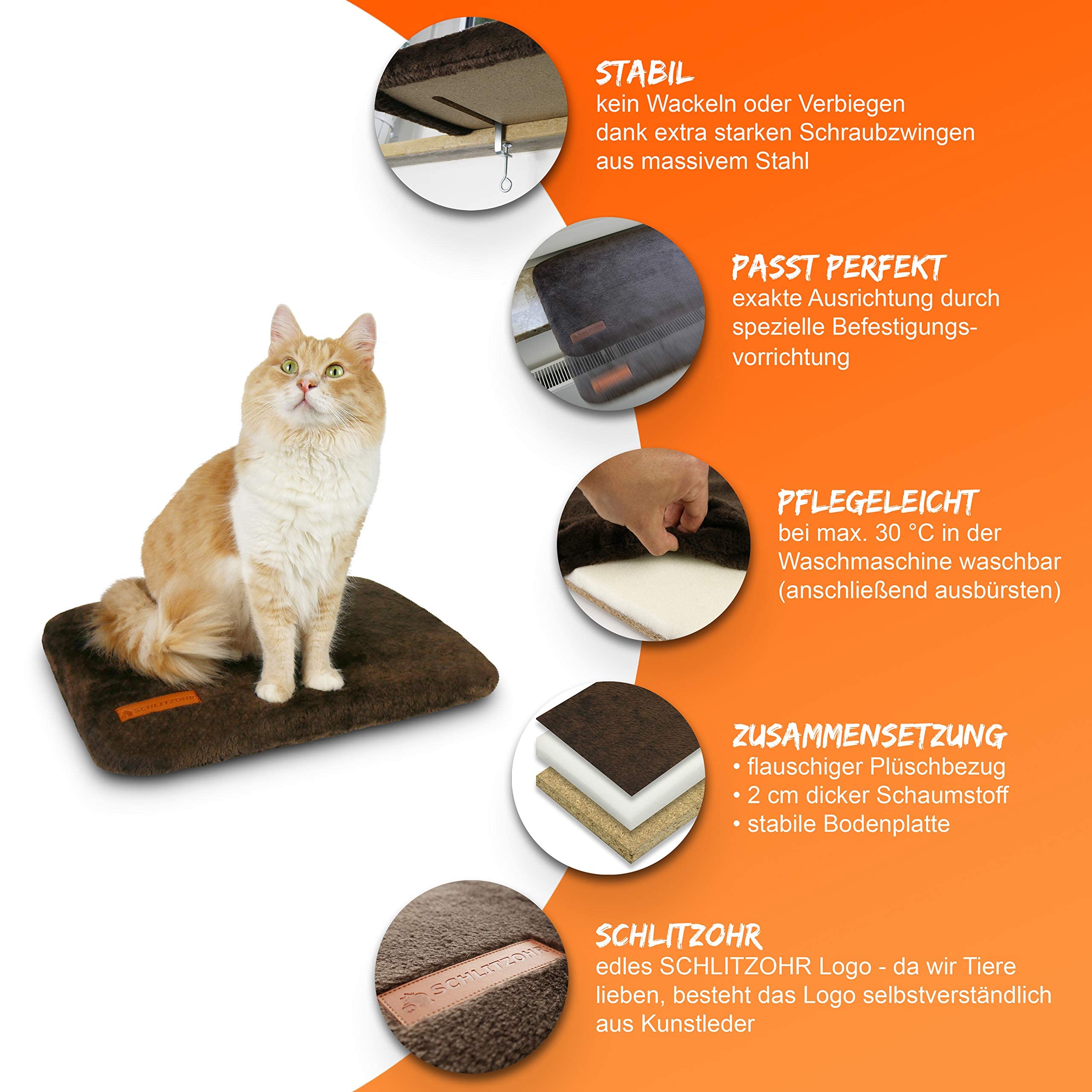 Fensterliegeplatz Teddy | stabile Katzenliege für Fensterbank | Fensterbankliege für Katzen | 51 × 36 cm (Beige)