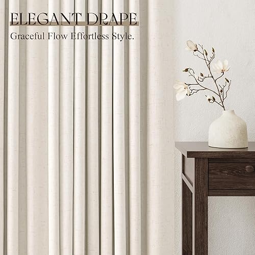Miniatura 9 de Cortinas opacas de lino crema de 96 pulgadas de largo para dormitorio, 2 paneles, cortinas bohemias 100% opacas para sala de estar, cortinas