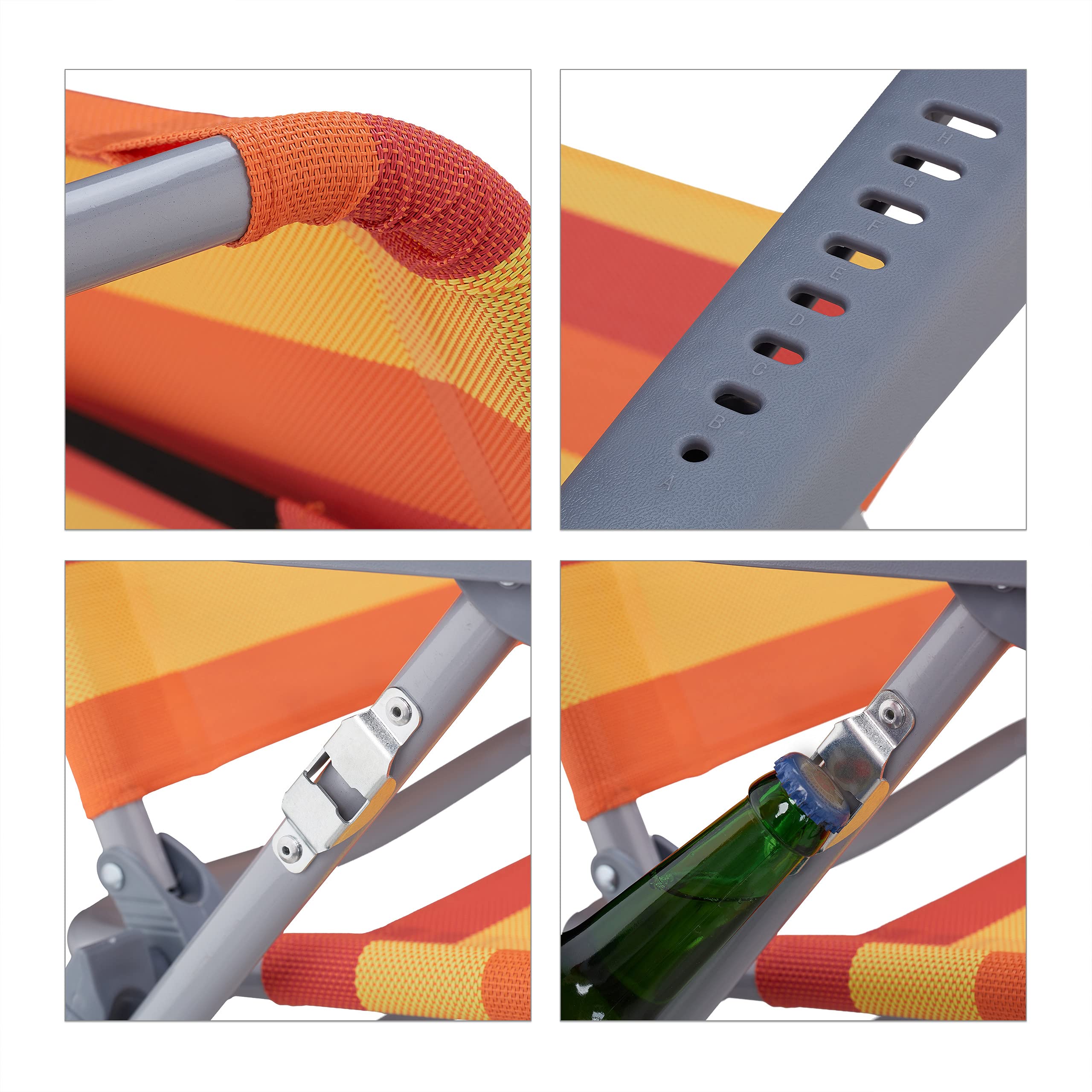 Relaxdays Chaise Longue Pliante, réglable, transat de Plage avec Repose-tête, accoudoirs, Jaune/Rouge/Orange