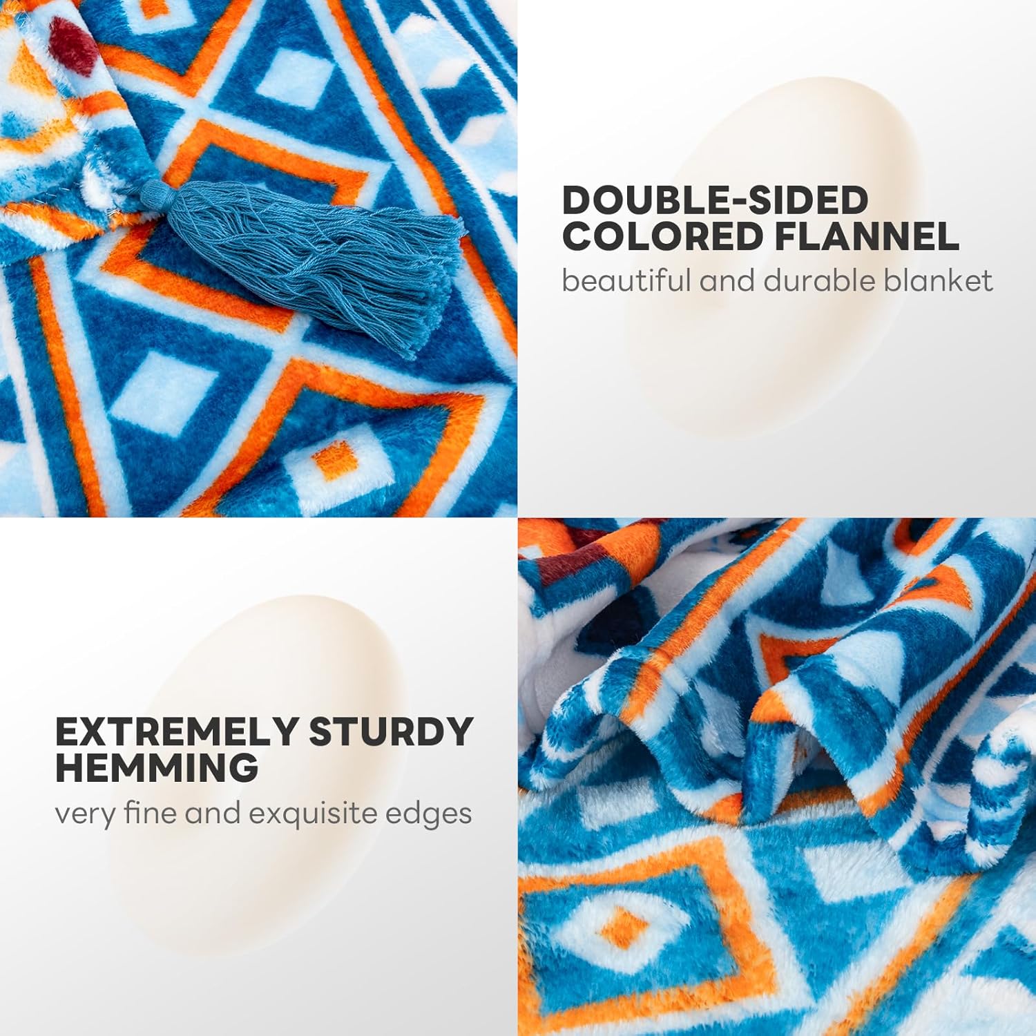 MACEVIA Flannel Boho Blanket for Couch, Country Western Aztec Blankets for Home Decor, Southwestern Colorful Throw Blanket with Tassel, Soft Cozy Bohemian Blanket for Bed (Boho Blue, 50x60inches) - Image 6