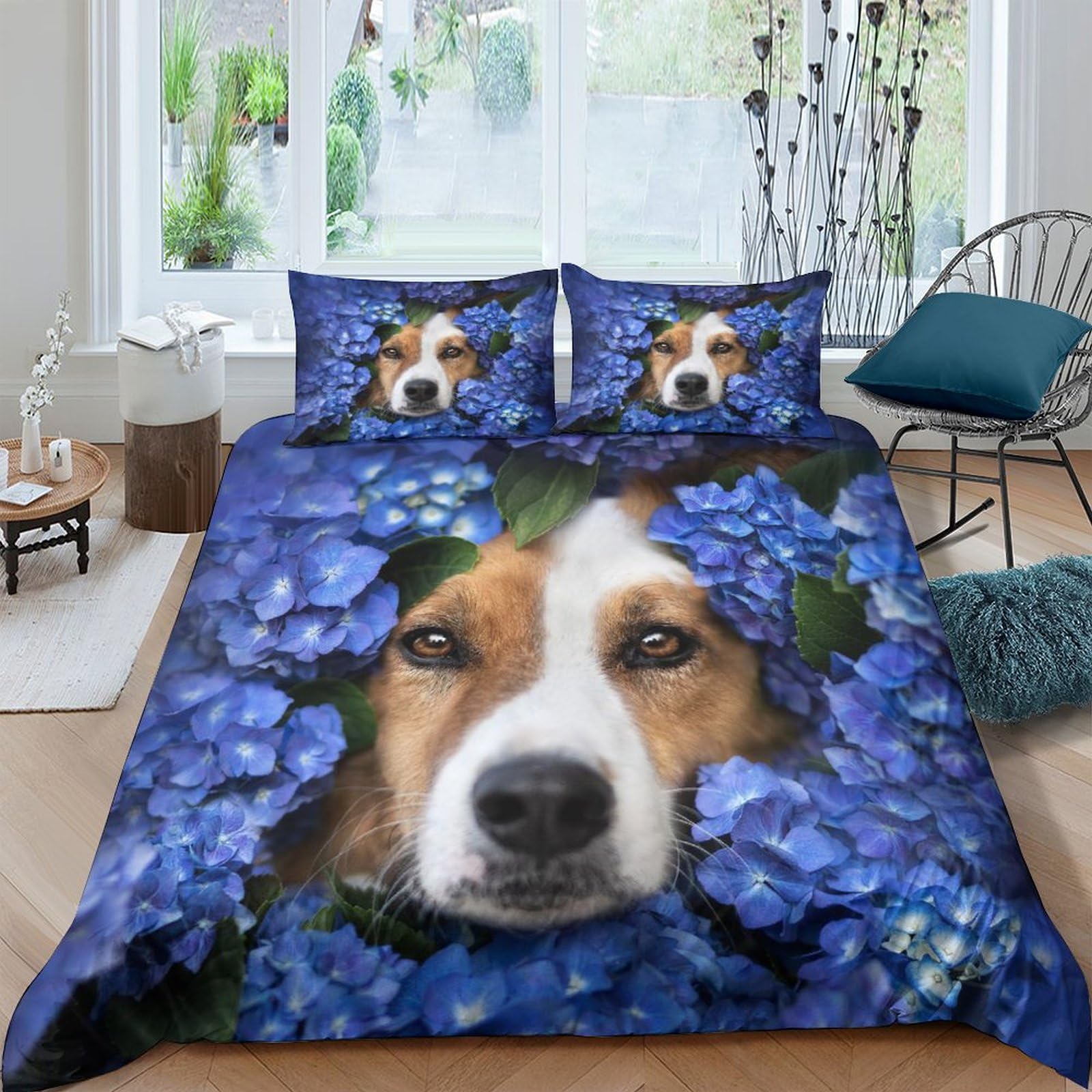 Housse de couette 3D imprimé chien mignon parure de lit 3 pièces microfibre pour chambre enfant