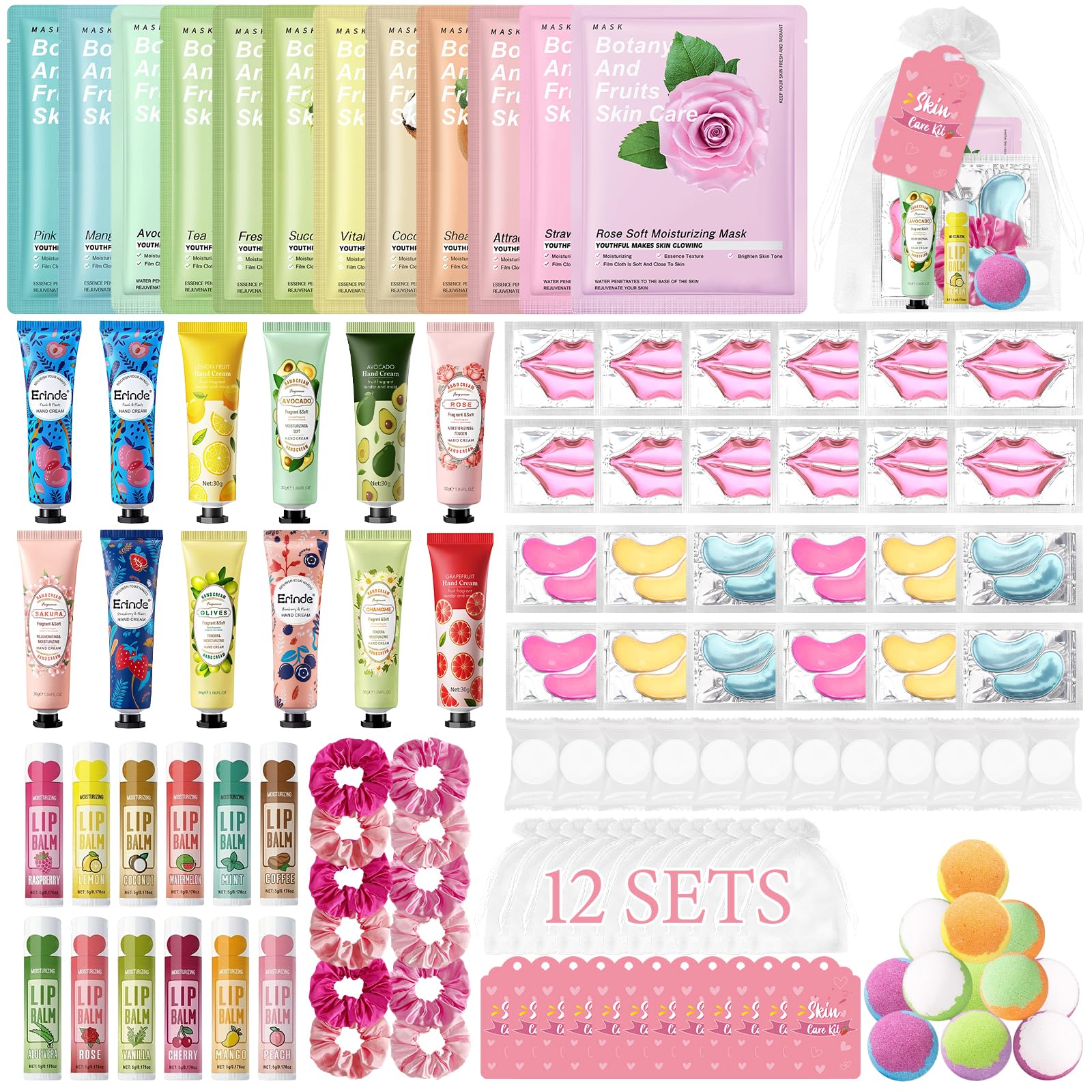 Erinde Set Spa Mujer 120 Piezas, Mascarilla Facial, Crema de Manos y Bomba de Baño, Kit Cuidado Personal Relajante, Regalo Spa para Mujer, Detalles Boda Cumpleaños Navidad