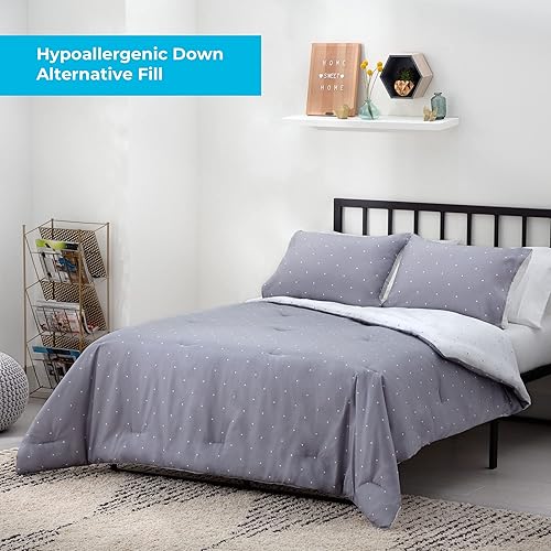 Miniatura 5 de LINENSPA - Edredón de microfibra hipoalergénico, con relleno sintético, para usar todo el año, tamaño California King, gris