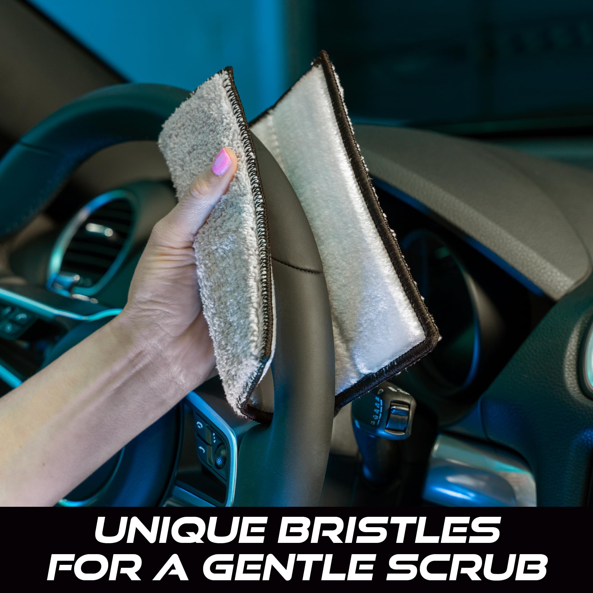 VIKING Almohadillas de microfibra para limpieza interior de coche con núcleo de espuma para kit de detalles de coche, cerdas de microfibra y nailon, gris y blanco, 8 x 6.8 pulgadas, paquete de 2 | Núcleo de espuma flexible, cerdas de microfibra y nailon,
