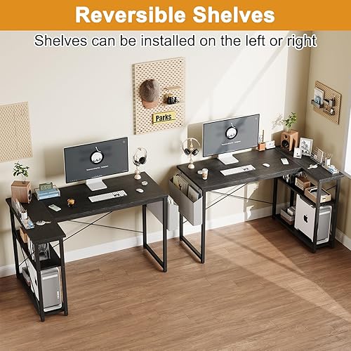Miniatura 5 de Grandder Escritorio para Computadora en Forma de L con Estantes Reversibles, Escritorio de Esquina Pequeño de 40 Pulgadas con Bolsa de