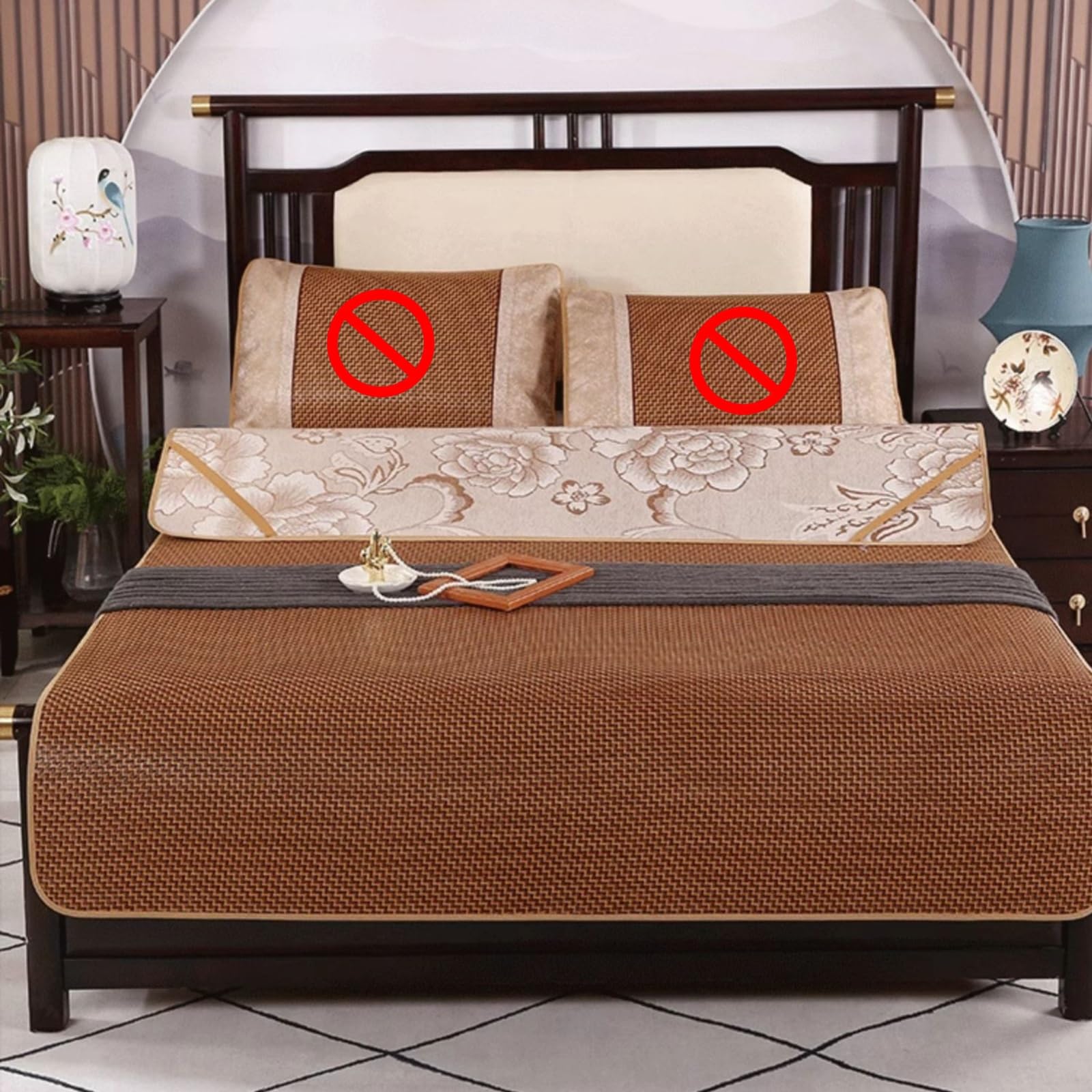 Tappetino refrigerante su entrambi i lati in rattan traspirante e paglia di bambù per estate e inverno, morbido e assorbente, design confortevole per animali domestici e umani, ideale per l'uso nella