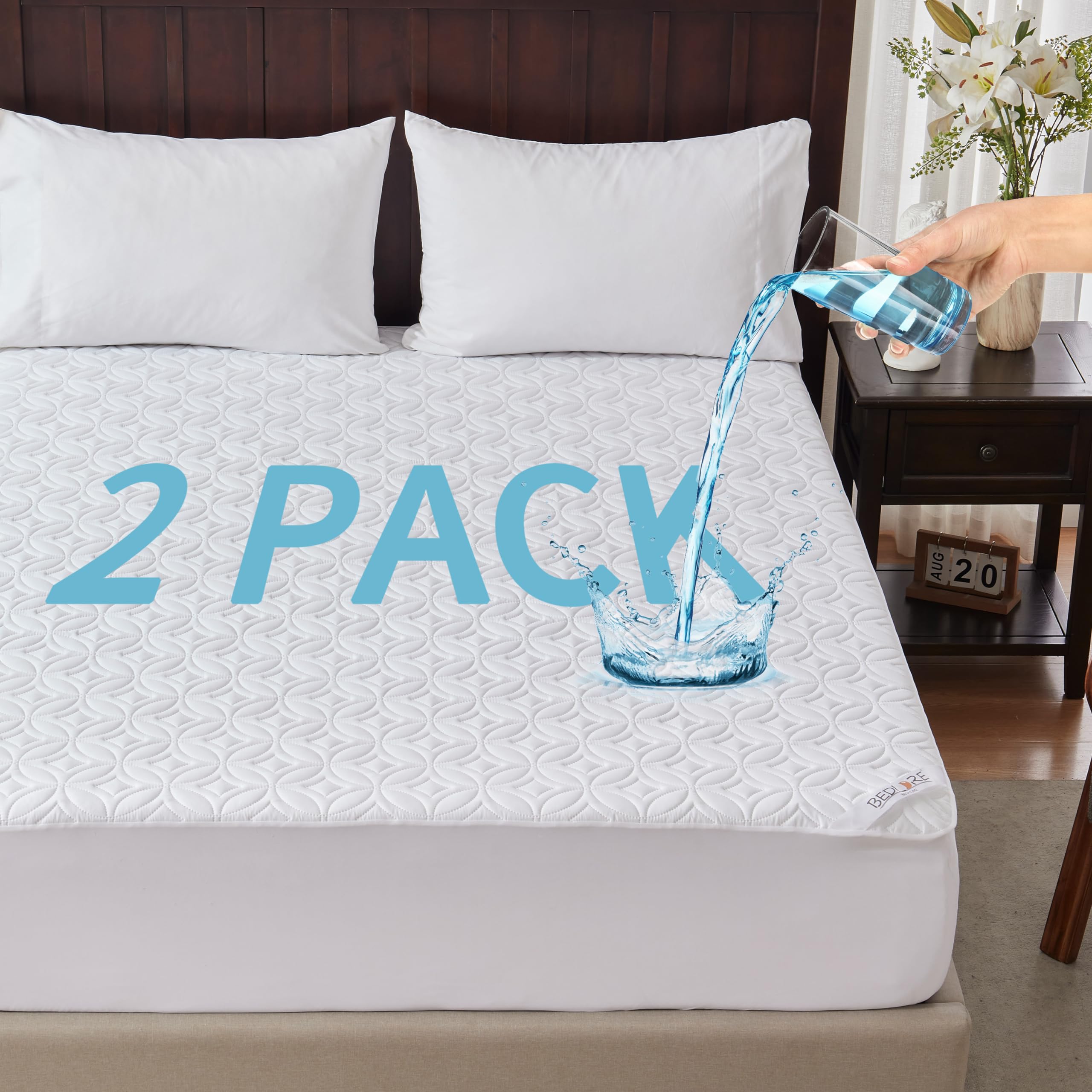 Photo 1 of 2 Pack Waterproof Mattress Protector, Queen Size Mattress Pad with Deep Pocket 6"-18" Depth, Soft & Breathable Bed Mattress Cover for Bedroom, College Dorm (White) Queen White 2 Pack