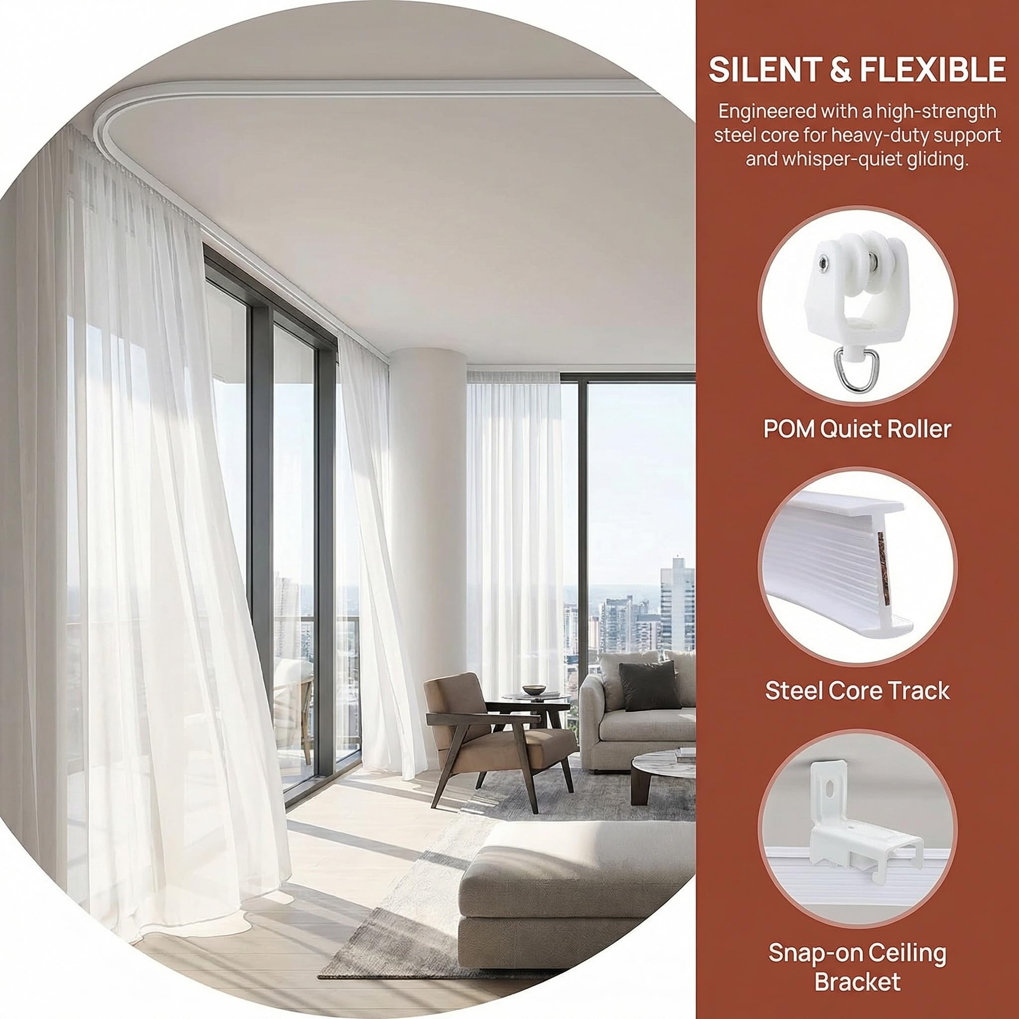 Tringle flexible de 5 m pour rideau de plafond, séparateur de pièce, traitement de fenêtre ou baie, piste de douche, rail de rideau de remorque, séparateur de pièce, rail de plafond pour rideaux