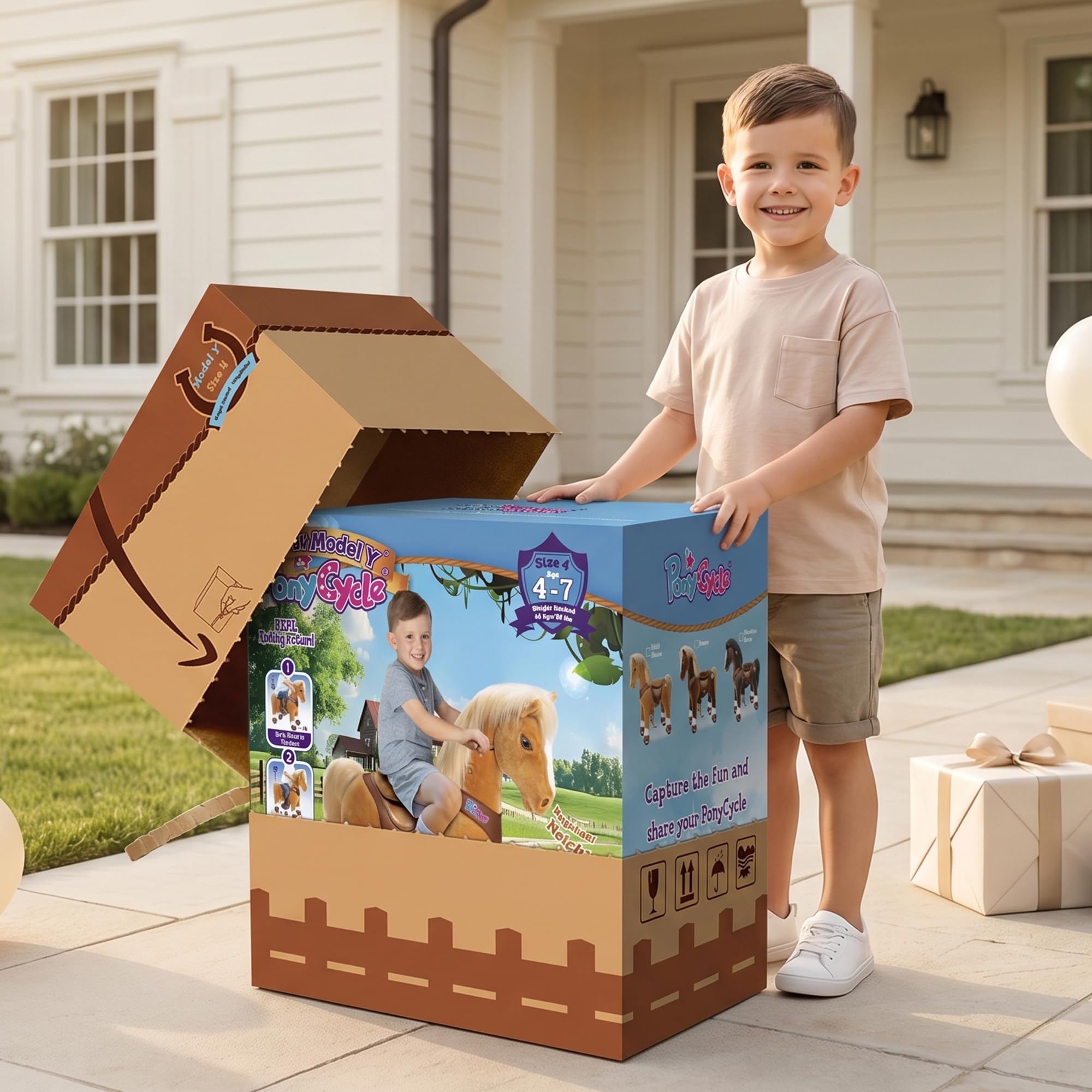 PonyCycle - Caballo Juguete Simulación para Niños de 4 a 7 Años, Juguete Marrón para Montar con Ruedas, Modelo Y Pony de Juguete para Montar con Sonidos y Frenos, Niños - Y474