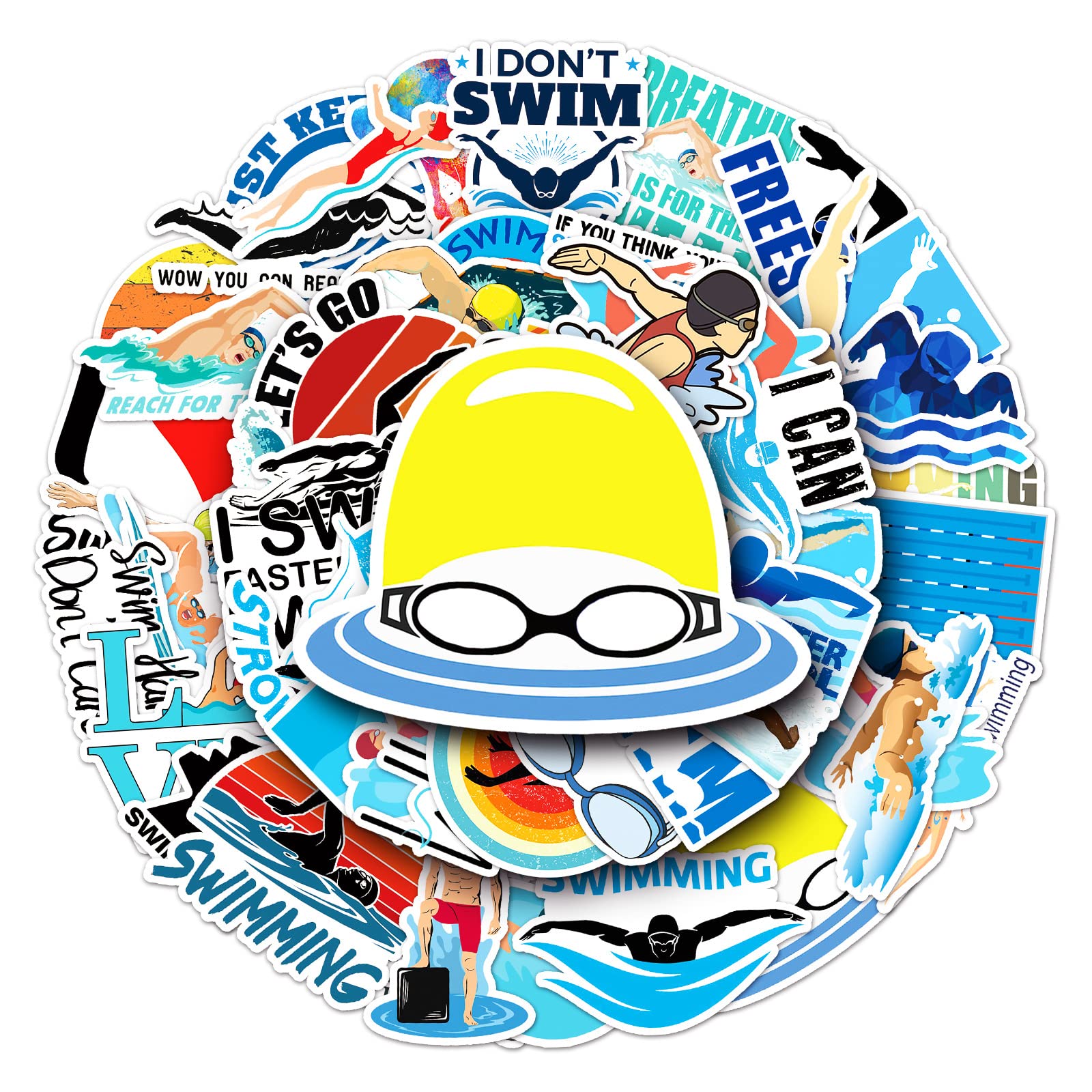 Swimming Stickers for Water Bottle(50Pcs),Gift for Kids Teens Adults Girl,Swim Waterproof Vinyl Stickers for Laptop,Computer,Skateboard,Car,Phone,Cup,Aesthetic Decals Pack