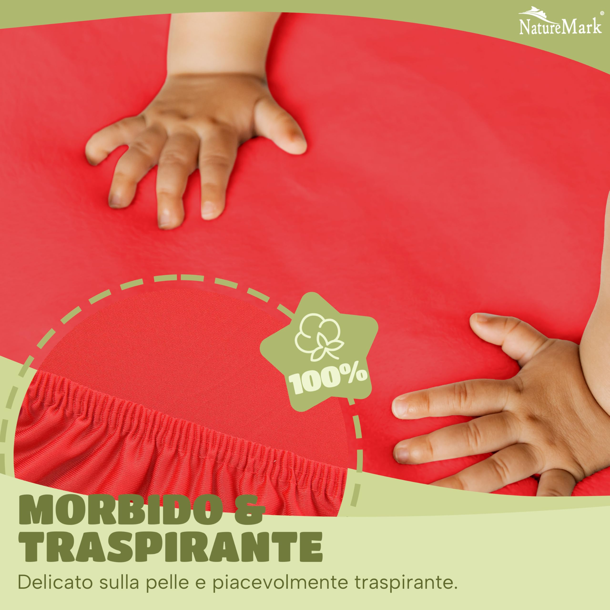 NatureMark Lenzuolo con angoli elasticizzati per bambini, 70 x 140 cm, morbido jersey, 100% cotone, set da 2 per culla e culla, rosso