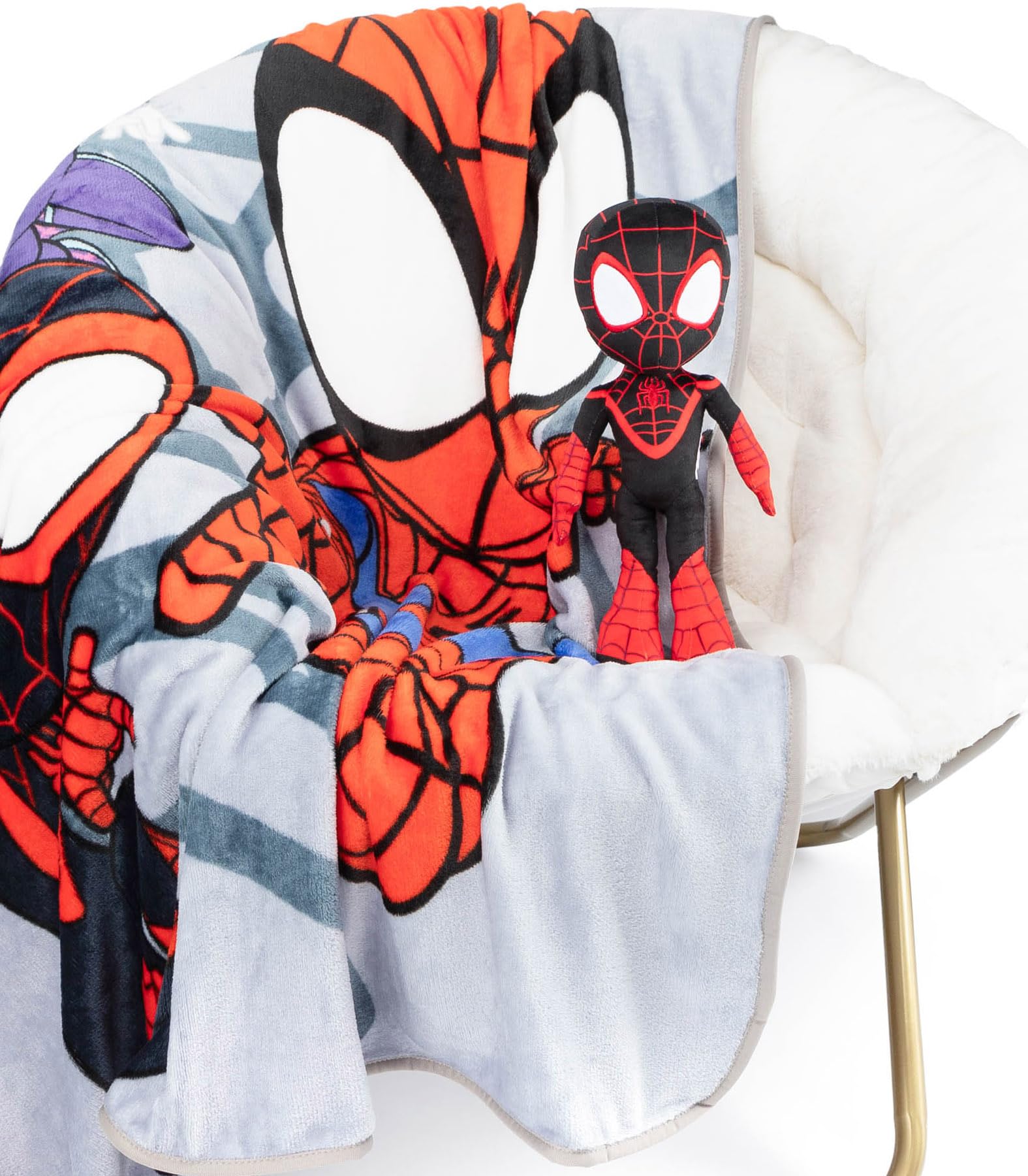 Jay Franco Marvel Spidey und Seine Super-Freunde Miles Morales Plüsch-Minikissen Buddy & Decke 130 x 150 cm – weiche Decke, Set für Kinder, supersoftes Marvel Set 2-teilig