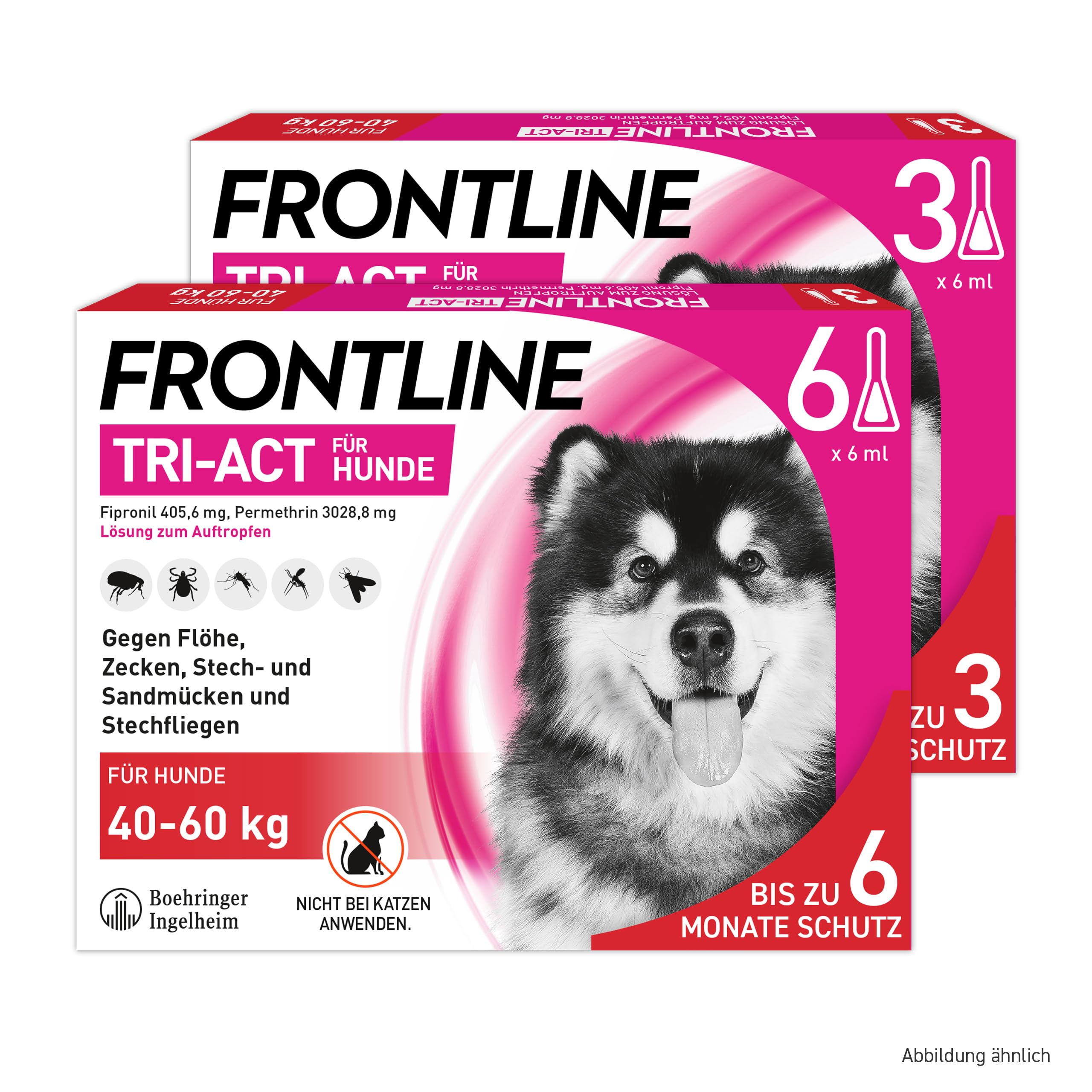 FRONTLINE TRI-ACT Hund XL gegen Zecken, Flöhe & Mücken (40 bis 60 kg) | 6+3 Pipetten (2er Pack) für bis zu 9 Monate Schutz - wasserfest - perfekt auf Reisen - für große Hunde