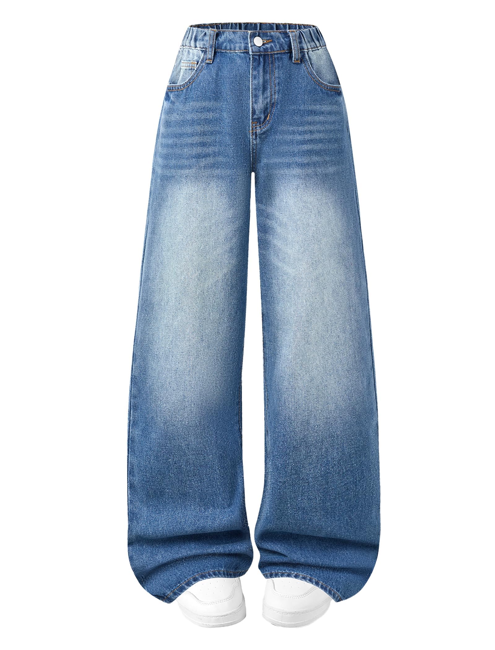 Jeans for Girls Baggy Wide Leg High Waisted Y2K Denim Pants 7-14Y