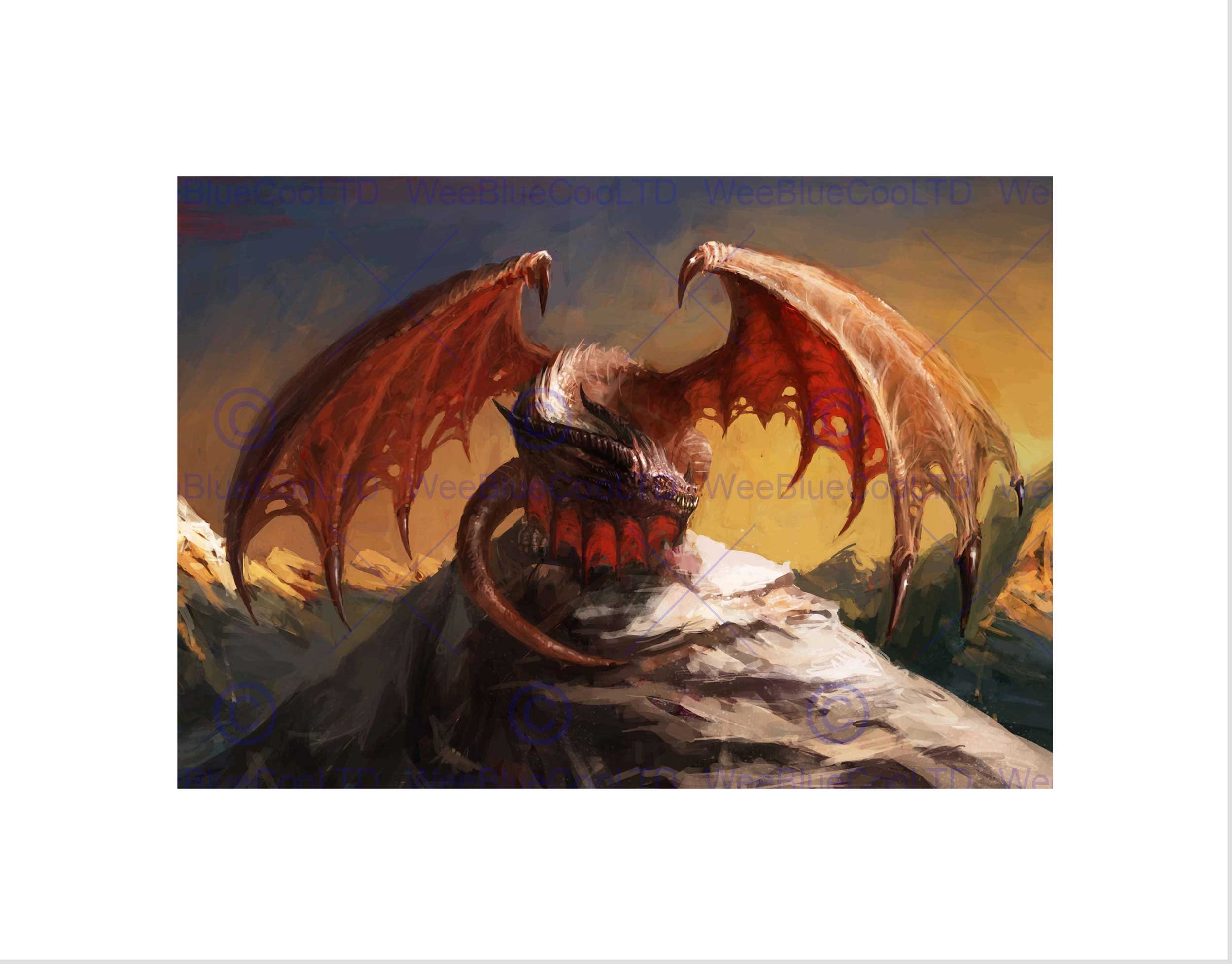Wee Blue Coo Painting Illustration Fantasy Monster Dragon Wing Wall Art Print